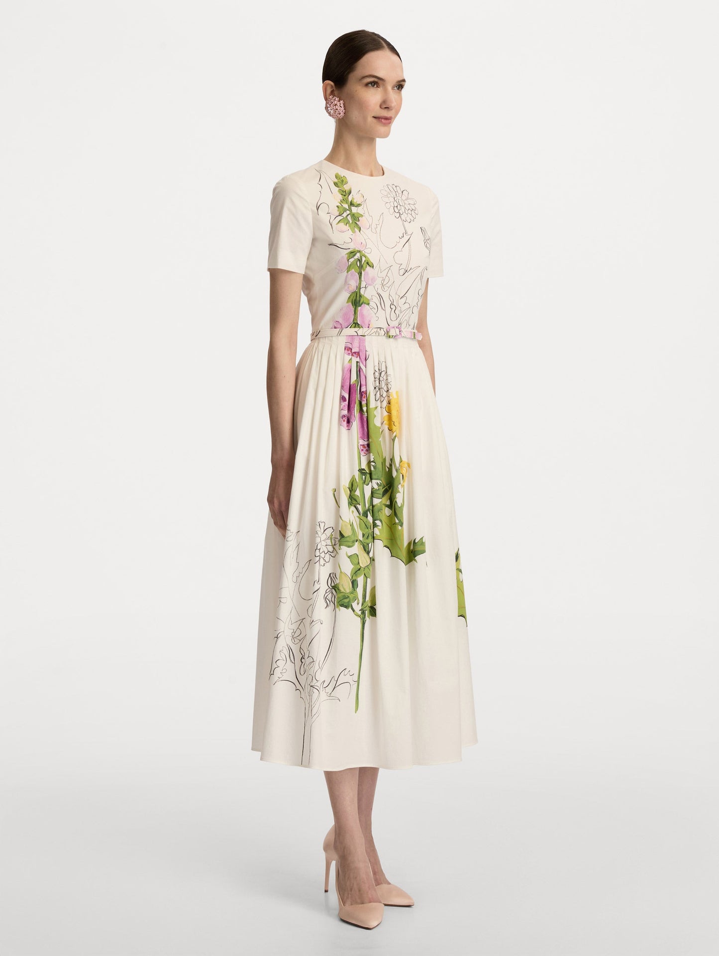 Foxglove Sketch Cotton Poplin Dress White multi / Oscar de la Renta