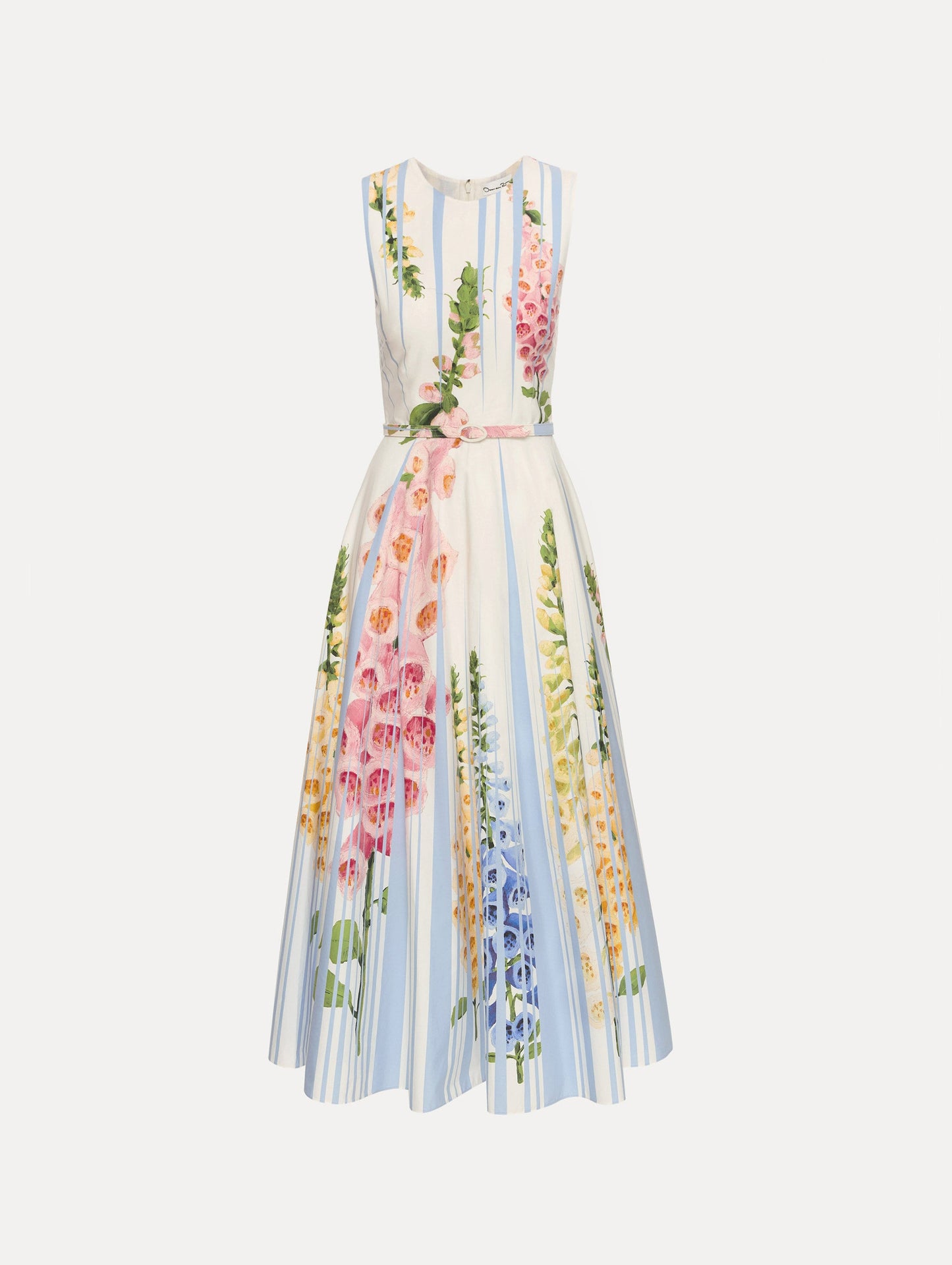 Foxglove Trompe L’oeil Cotton Poplin Dress Light blue multi / Oscar de la Renta