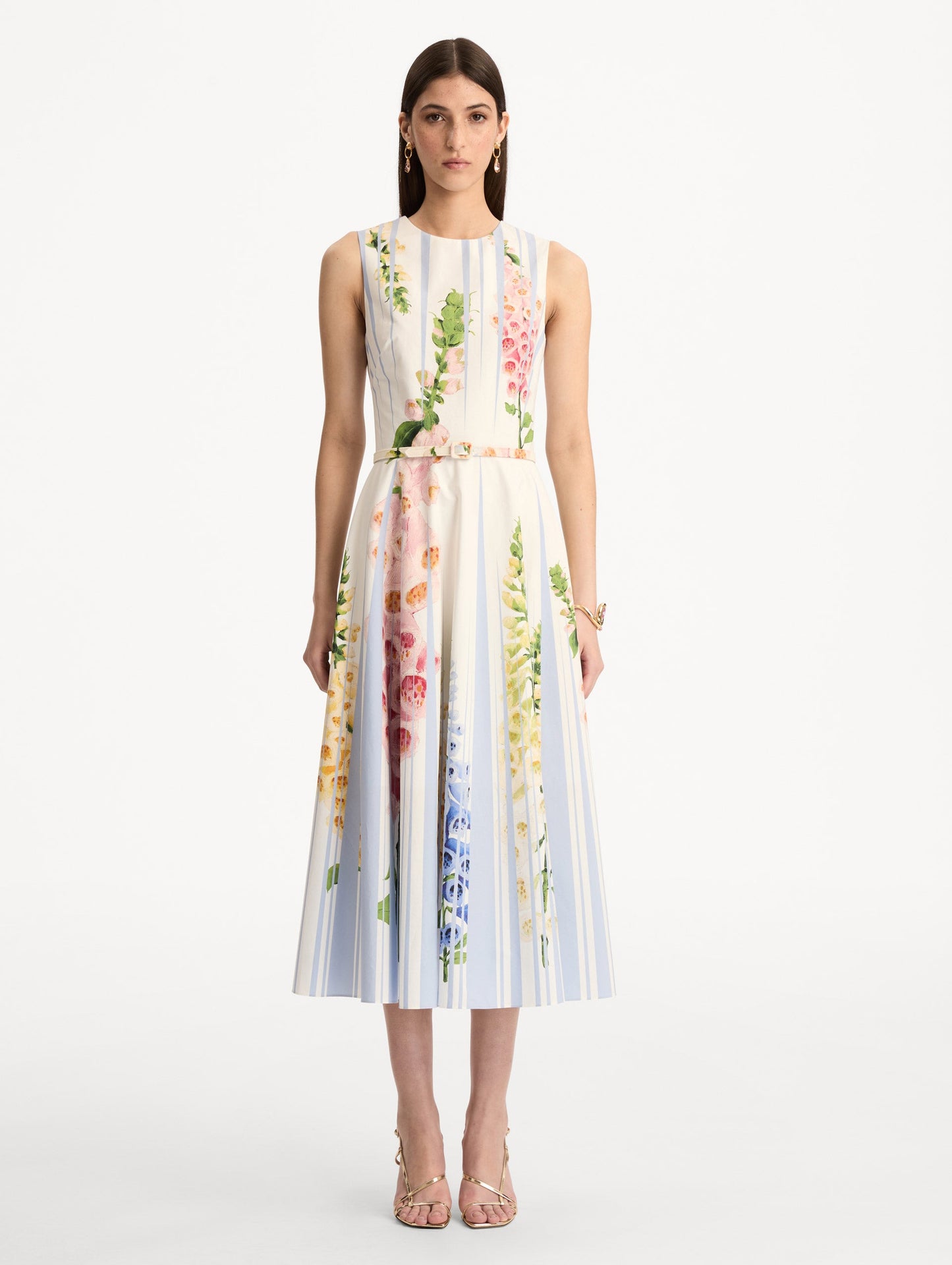 Foxglove Trompe L’oeil Cotton Poplin Dress Light blue multi / Oscar de la Renta