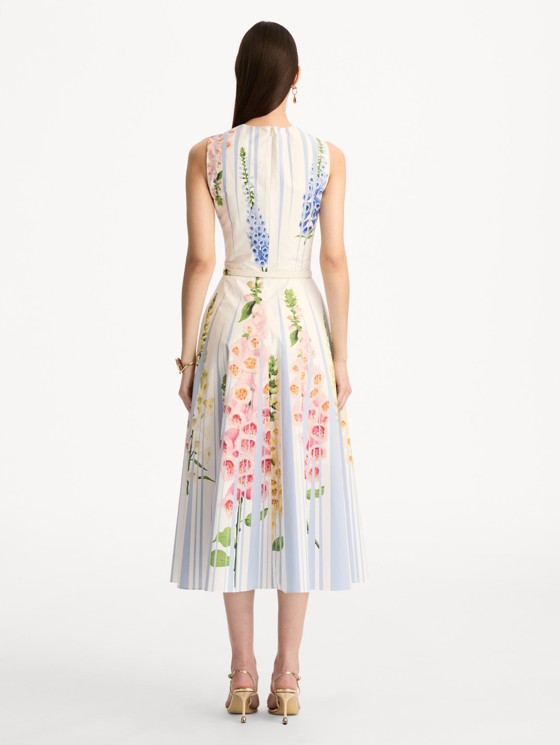 Foxglove Trompe L’oeil Cotton Poplin Dress Light blue multi / Oscar de la Renta