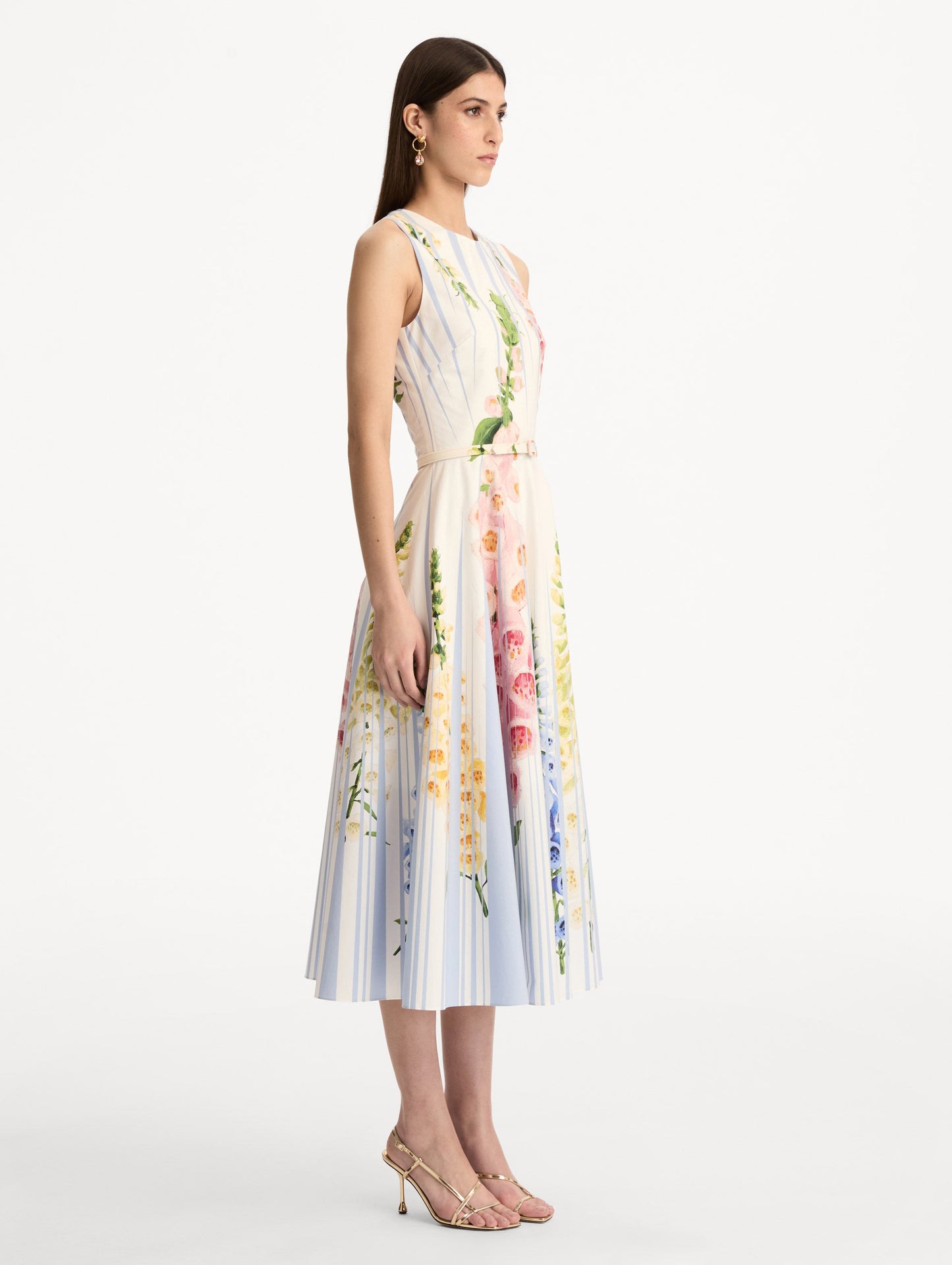 Foxglove Trompe L’oeil Cotton Poplin Dress Light blue multi / Oscar de la Renta