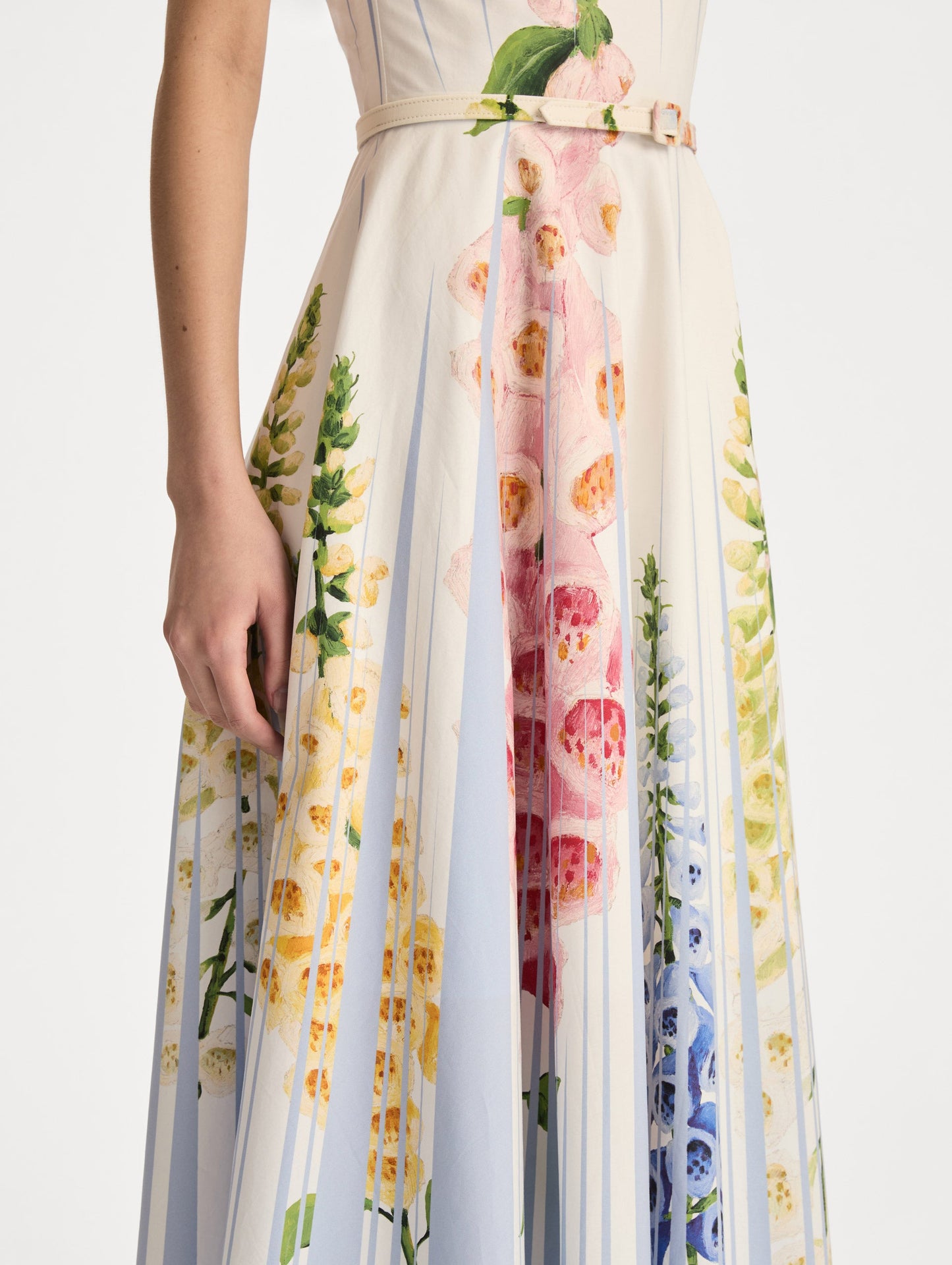 Foxglove Trompe L’oeil Cotton Poplin Dress Light blue multi / Oscar de la Renta