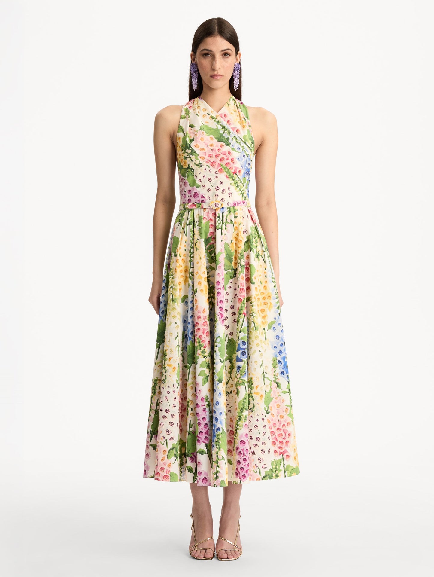 Foxglove Cotton Poplin Halter Dress White multi / Oscar de la Renta