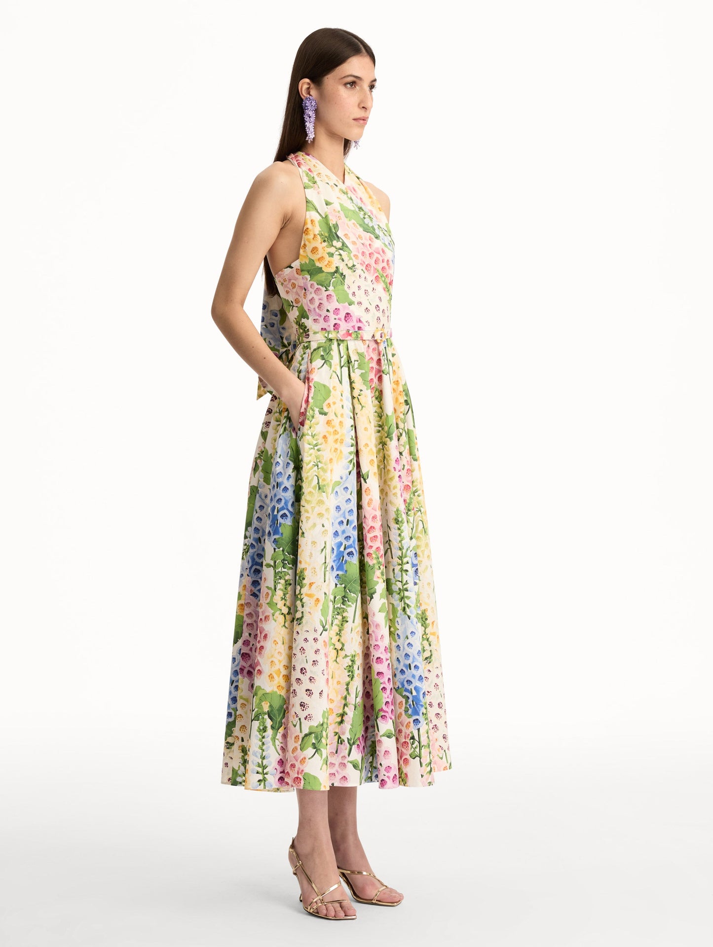 Foxglove Cotton Poplin Halter Dress White multi / Oscar de la Renta