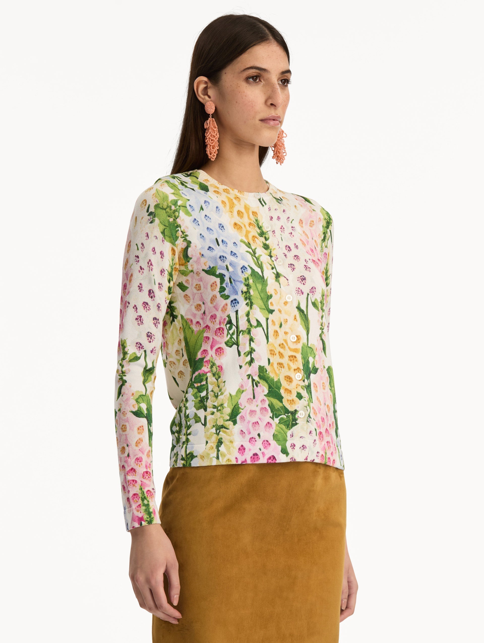 Foxglove Printed Cardigan White multi / Oscar de la Renta