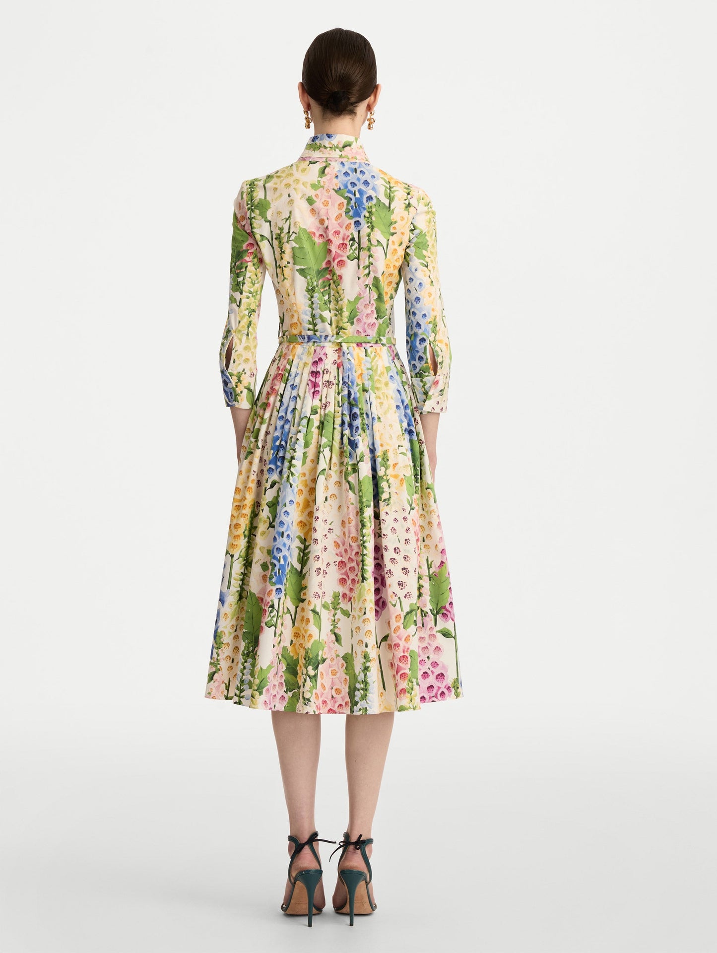 Foxglove Cotton Poplin Tie-Neck Dress White multi / Oscar de la Renta