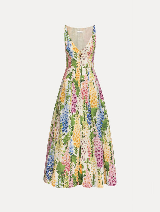 Foxglove Cotton Poplin Dress White multi / Oscar de la Renta