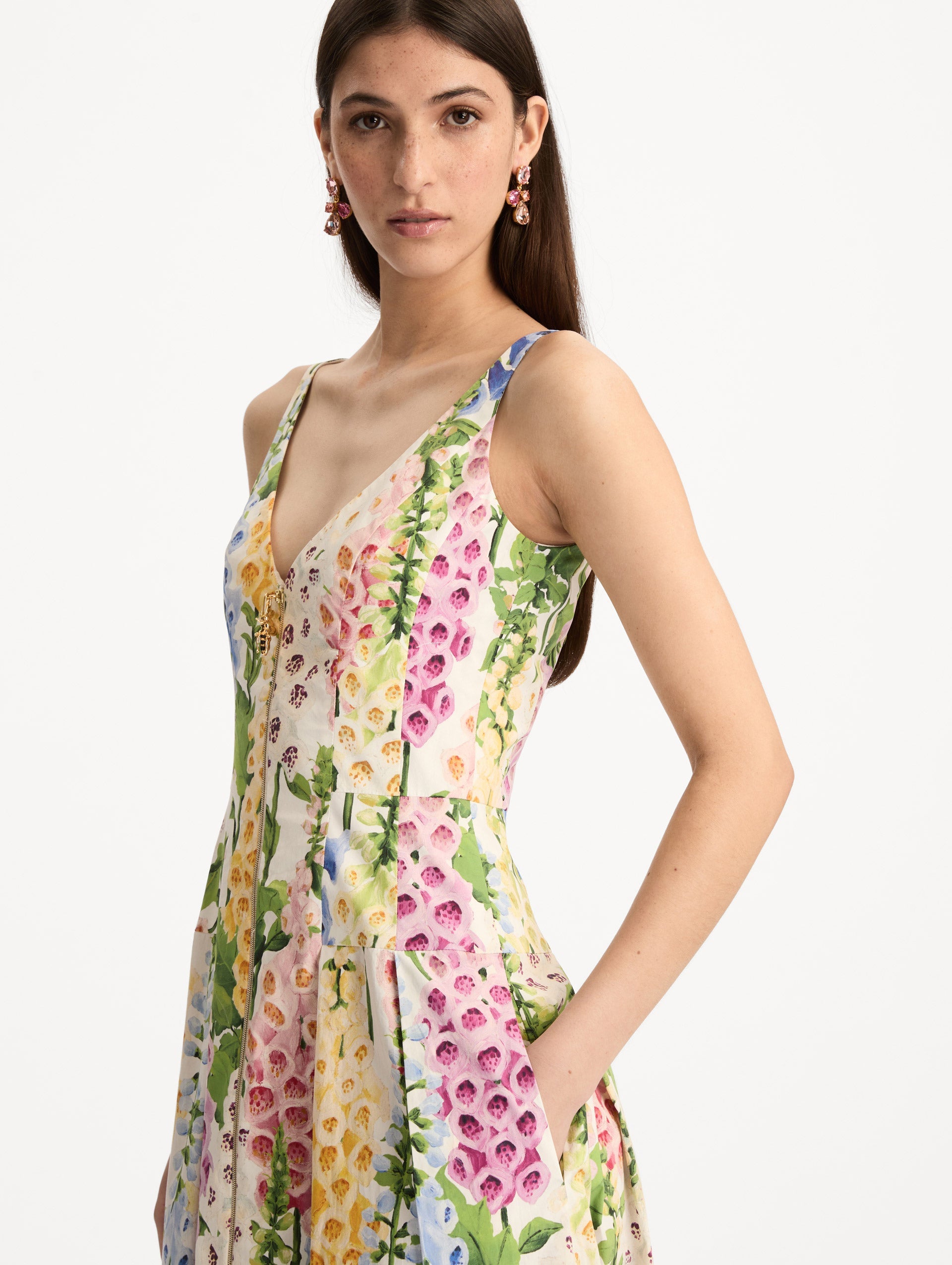 Foxglove Cotton Poplin Dress White multi / Oscar de la Renta