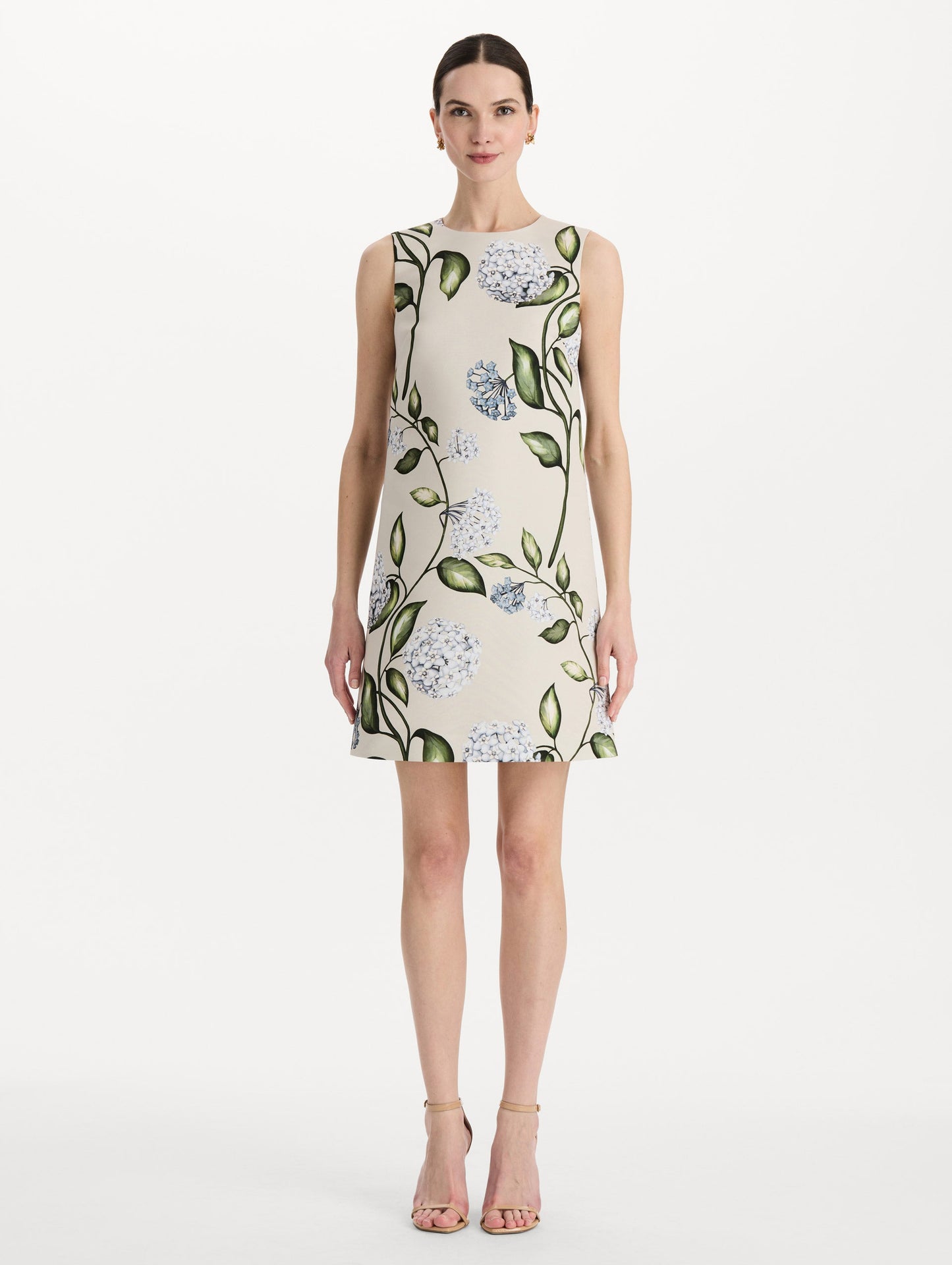 Porcelain Flower Faille Shift Dress Denim/oatmeal / Oscar de la Renta