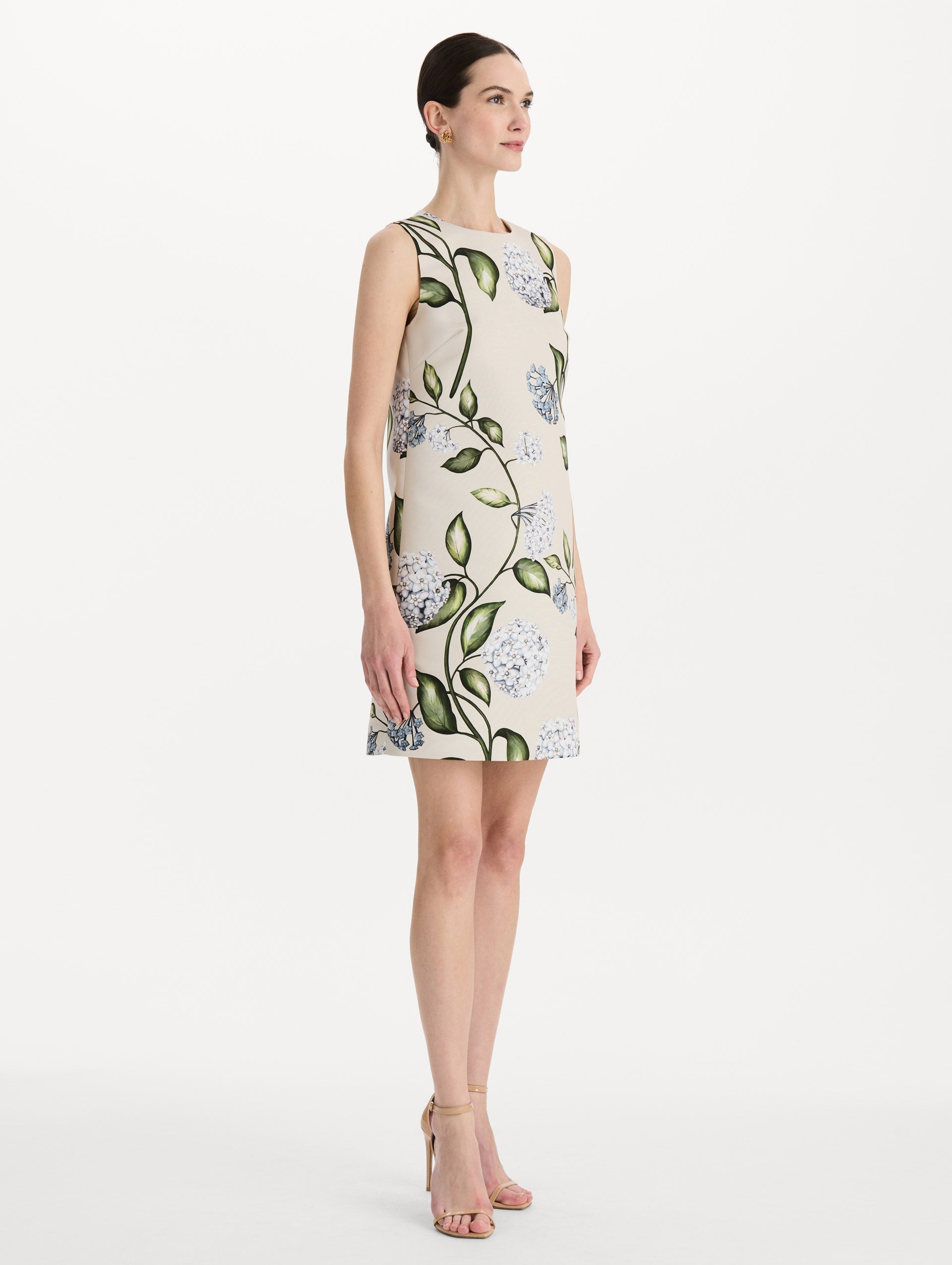 Porcelain Flower Faille Shift Dress Denim/oatmeal / Oscar de la Renta