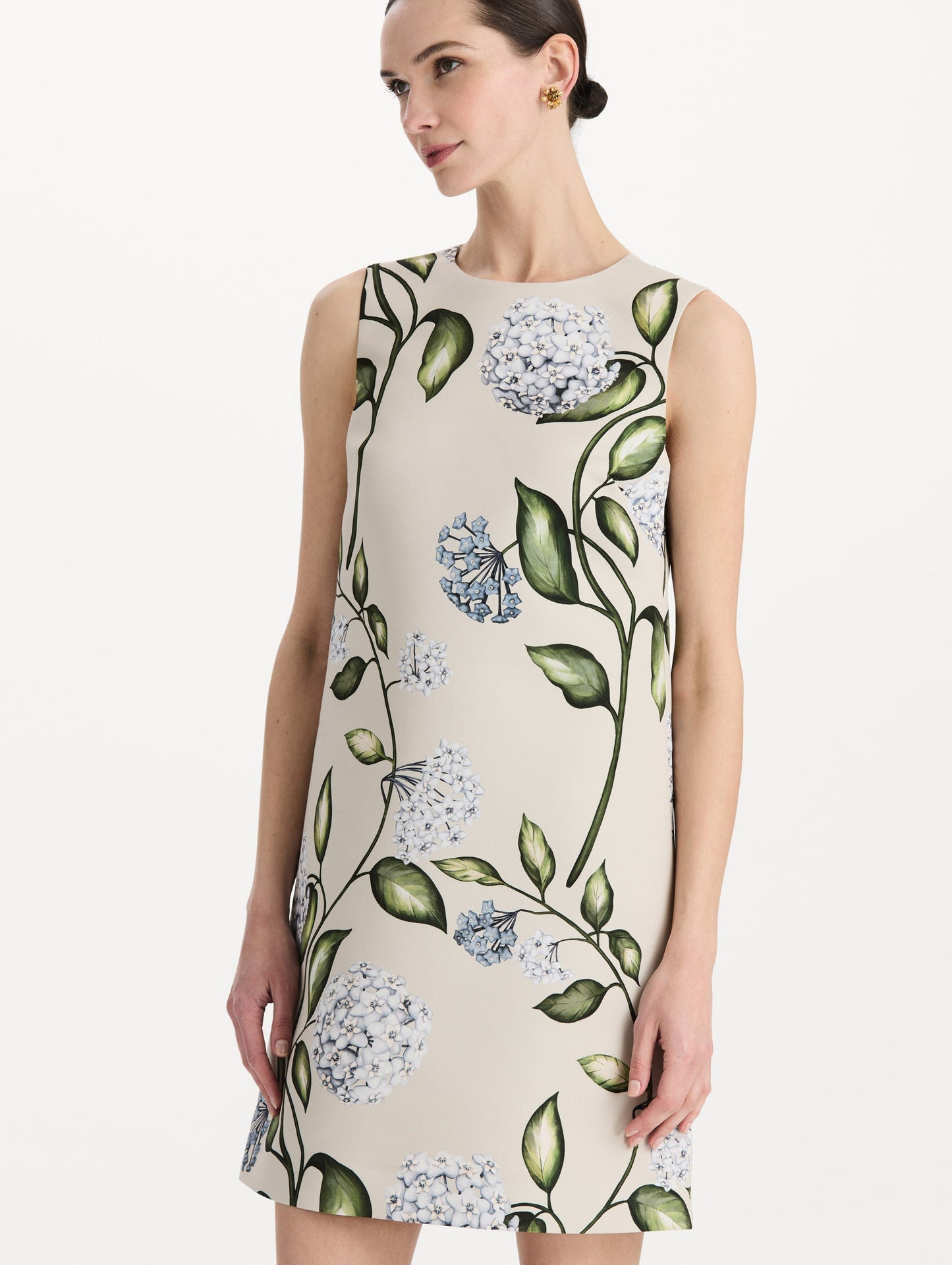 Porcelain Flower Faille Shift Dress Denim/oatmeal / Oscar de la Renta