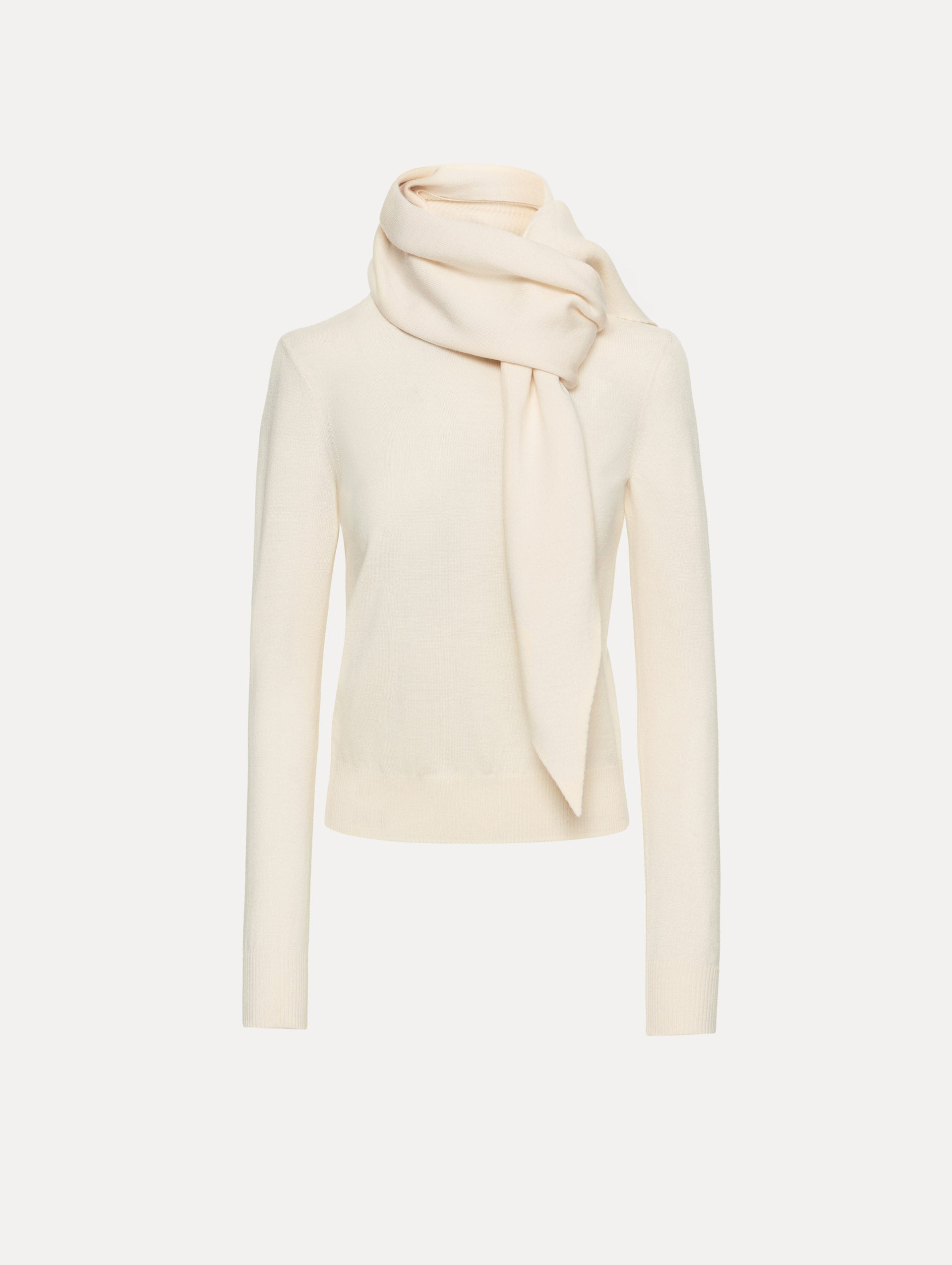 Virgin Wool Pullover with Scarf Ivory / Oscar de la Renta