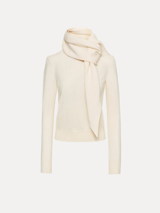 Virgin Wool Pullover with Scarf Ivory / Oscar de la Renta