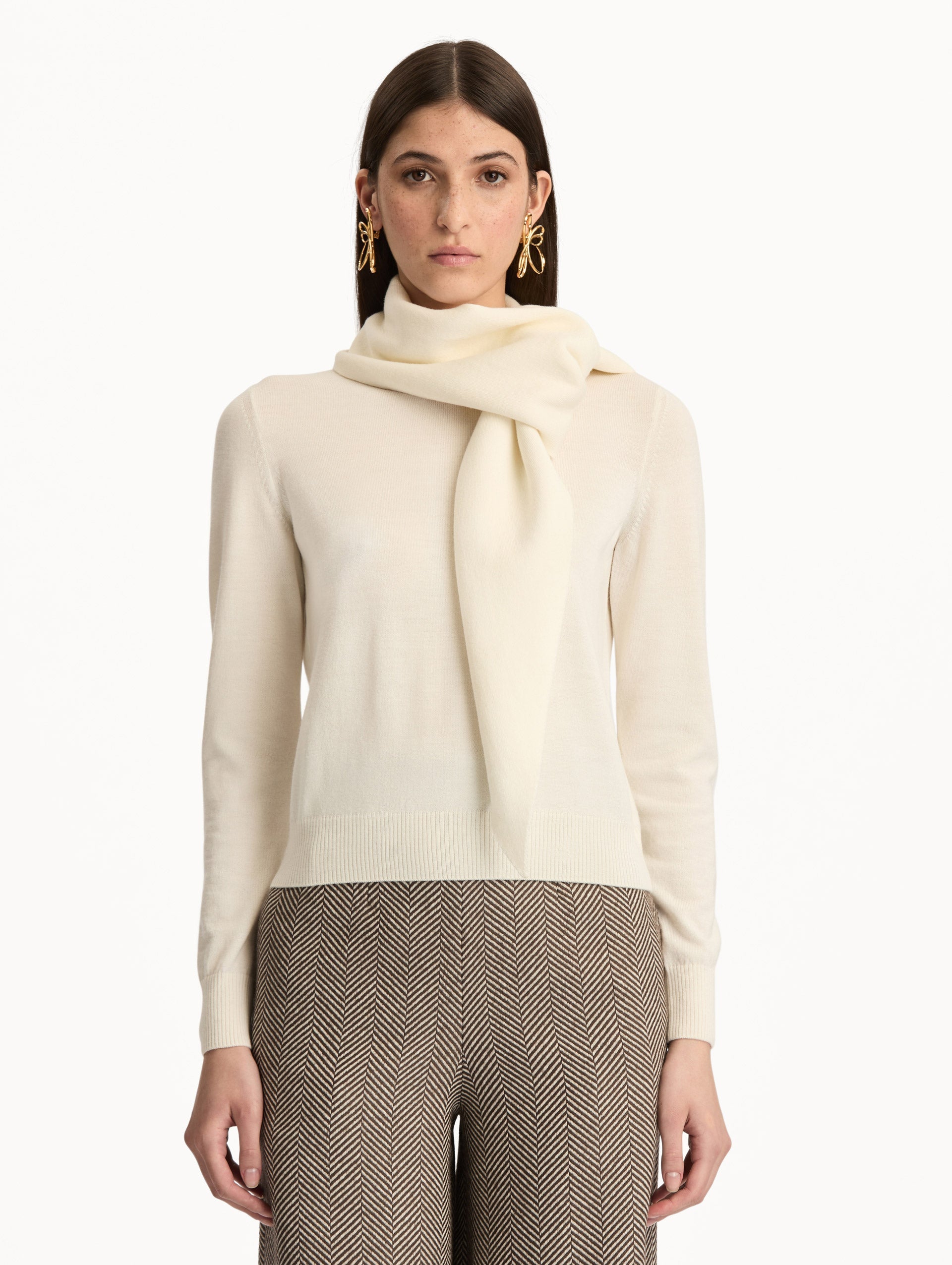 Virgin Wool Pullover with Scarf Ivory / Oscar de la Renta