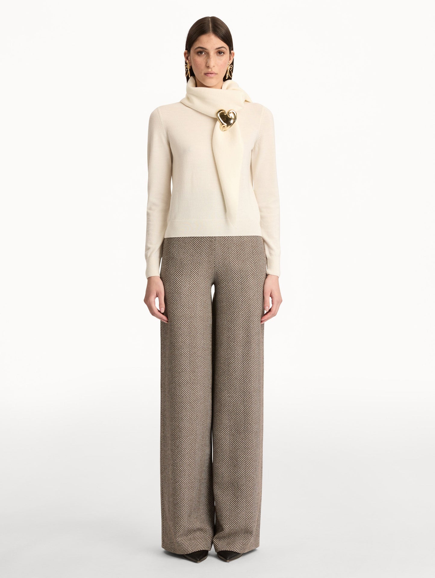 Virgin Wool Pullover with Scarf Ivory / Oscar de la Renta