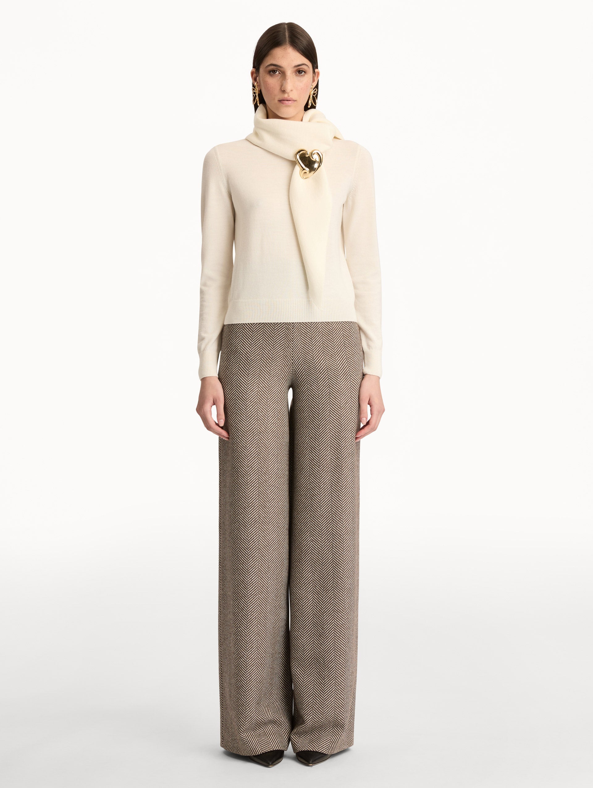 Virgin Wool Pullover with Scarf Ivory / Oscar de la Renta