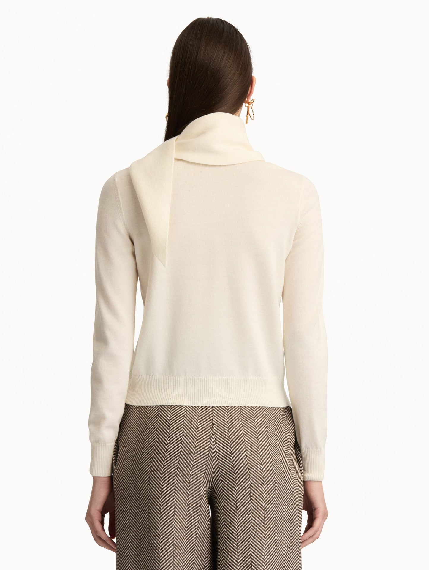 Virgin Wool Pullover with Scarf Ivory / Oscar de la Renta