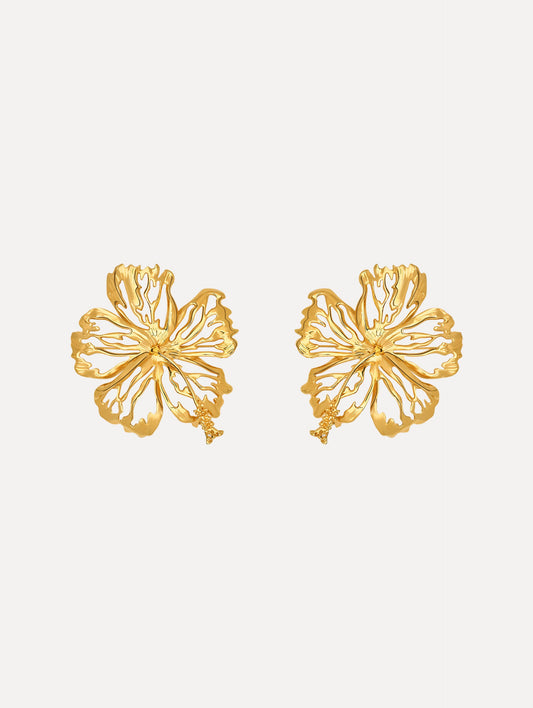 Openwork Hibiscus Earrings Gold / Oscar de la Renta