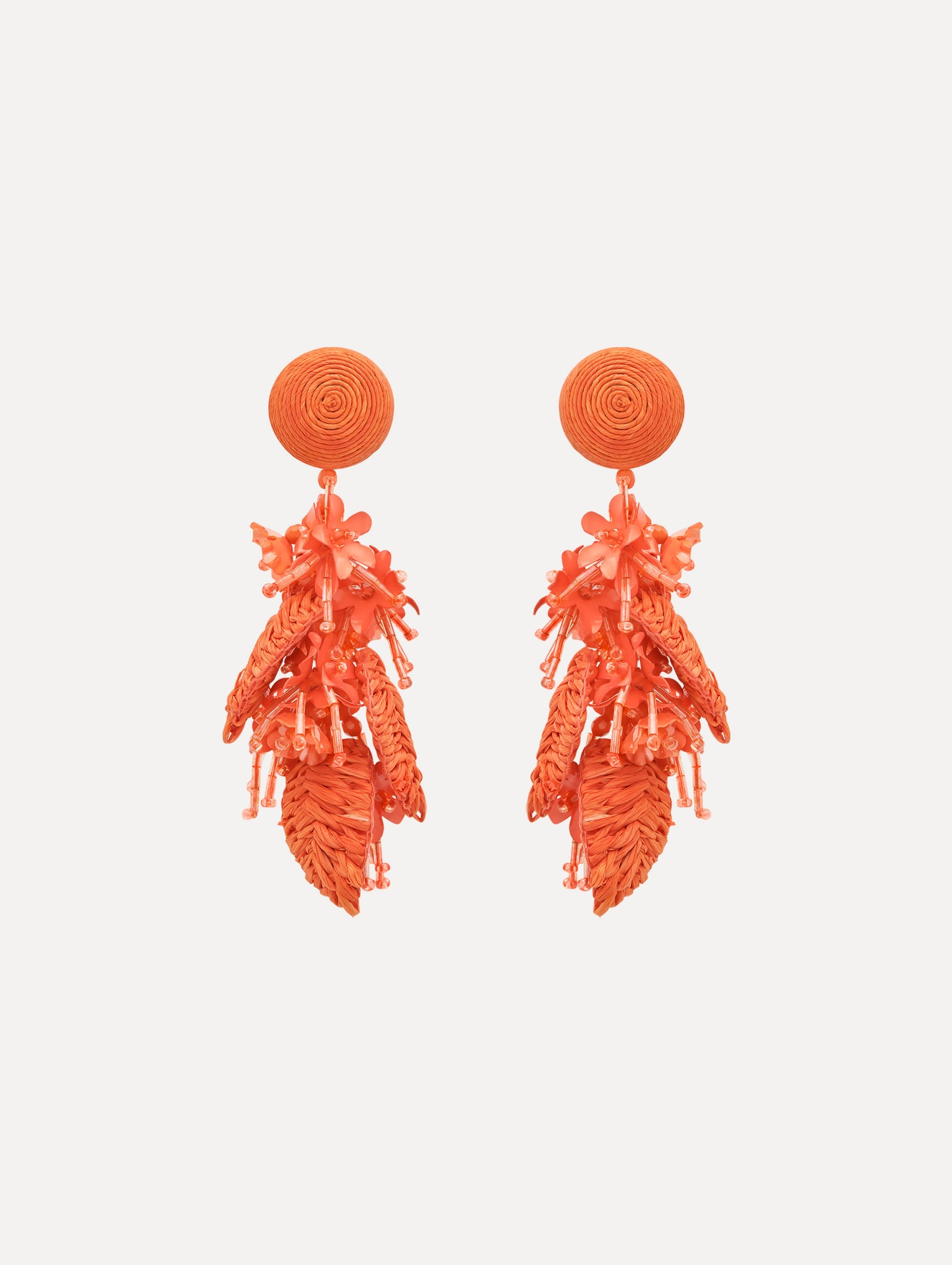 Raffia Tassel Bouquet Clip-On Earrings Orange / Oscar de la Renta