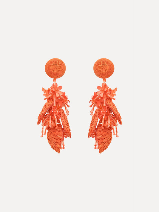 Raffia Tassel Bouquet Clip-On Earrings Orange / Oscar de la Renta
