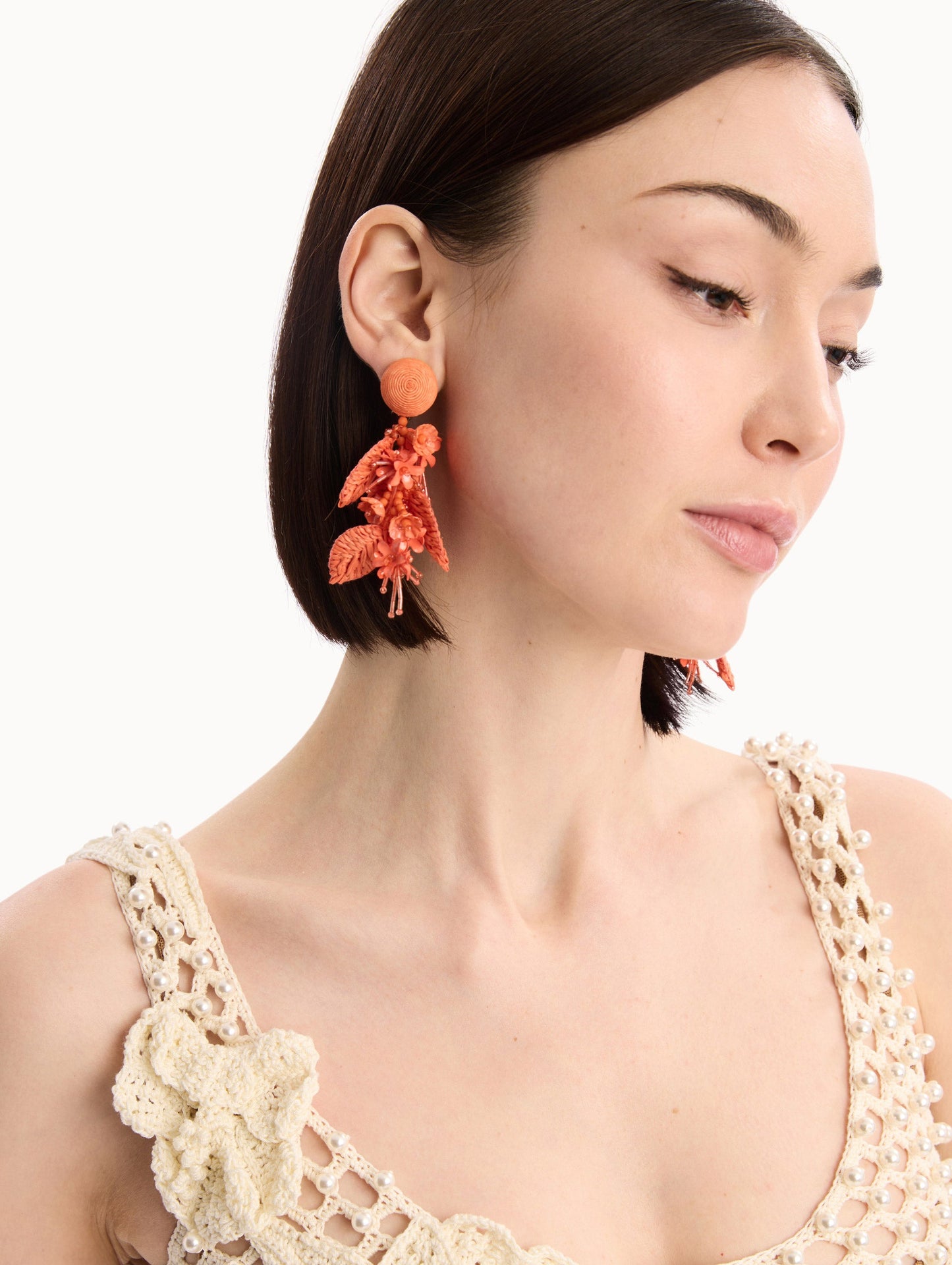 Raffia Tassel Bouquet Clip-On Earrings Orange / Oscar de la Renta