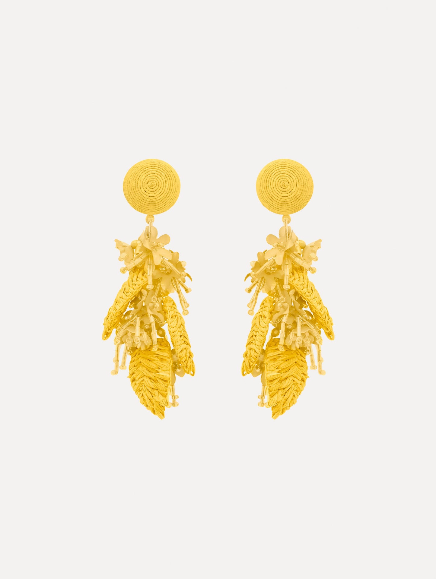 Raffia Tassel Bouquet Clip-On Earrings Yellow / Oscar de la Renta