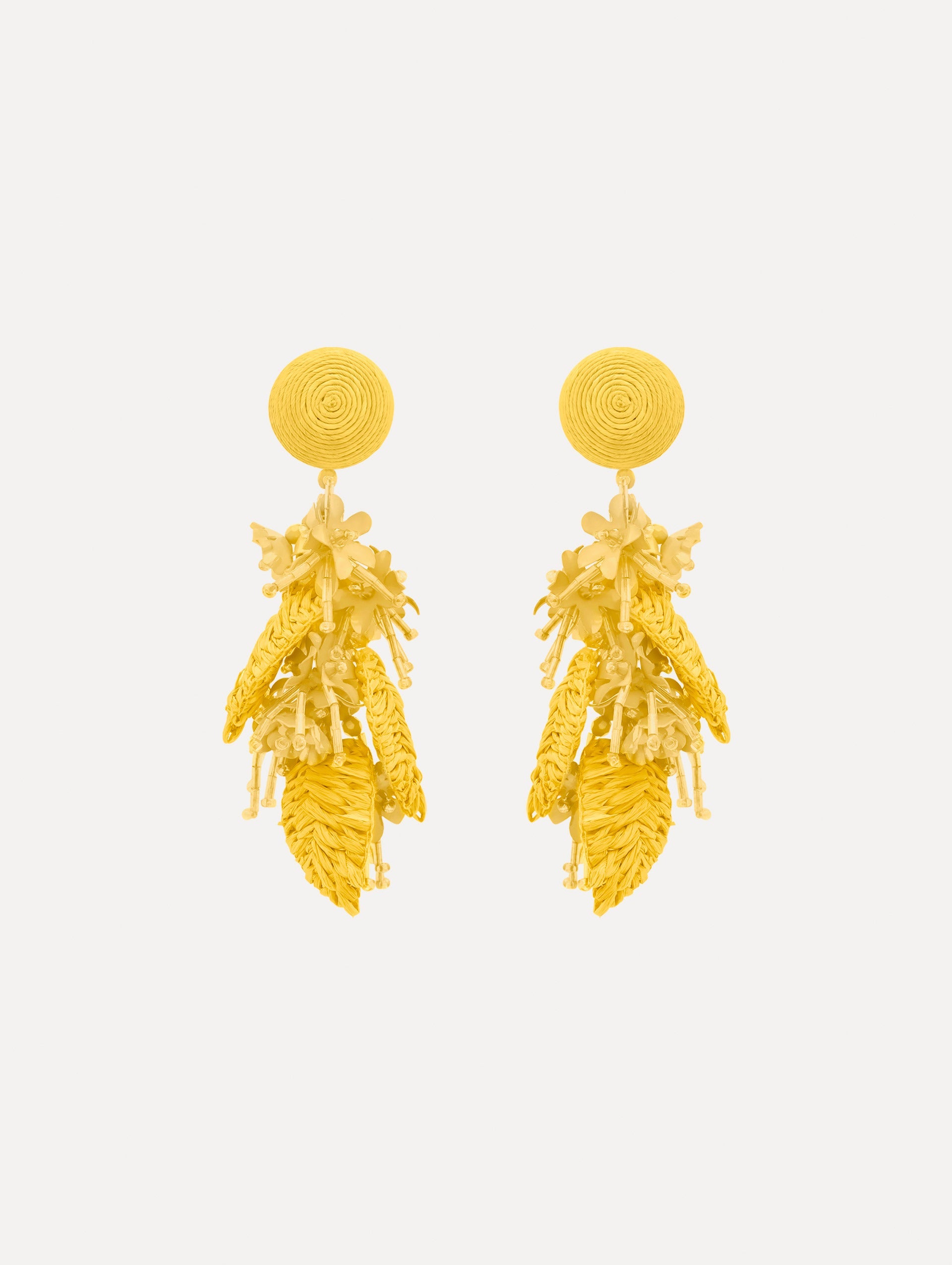 Raffia Tassel Bouquet Clip-On Earrings Yellow / Oscar de la Renta