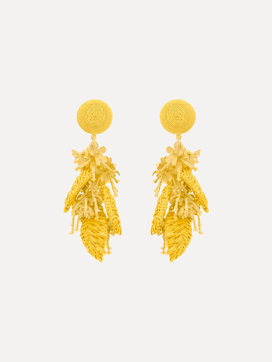 Raffia Tassel Bouquet Clip-On Earrings Yellow / Oscar de la Renta