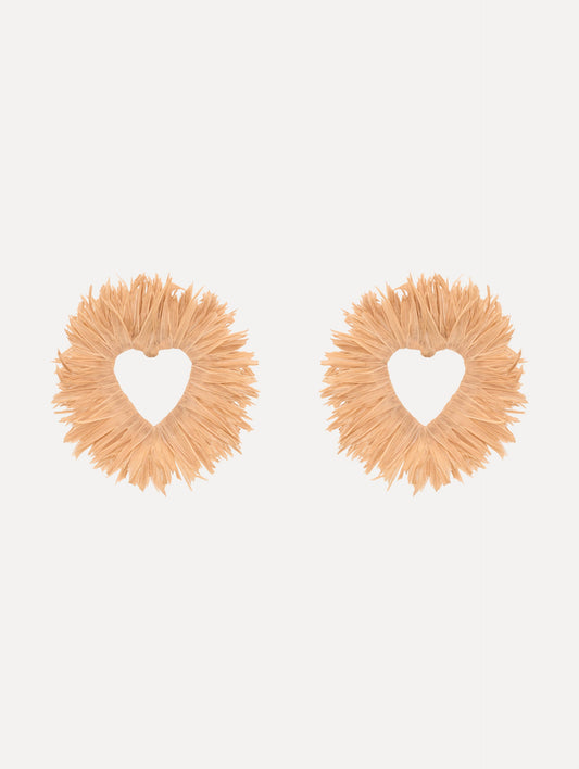 Raffia Heart Earrings Natural / Oscar de la Renta