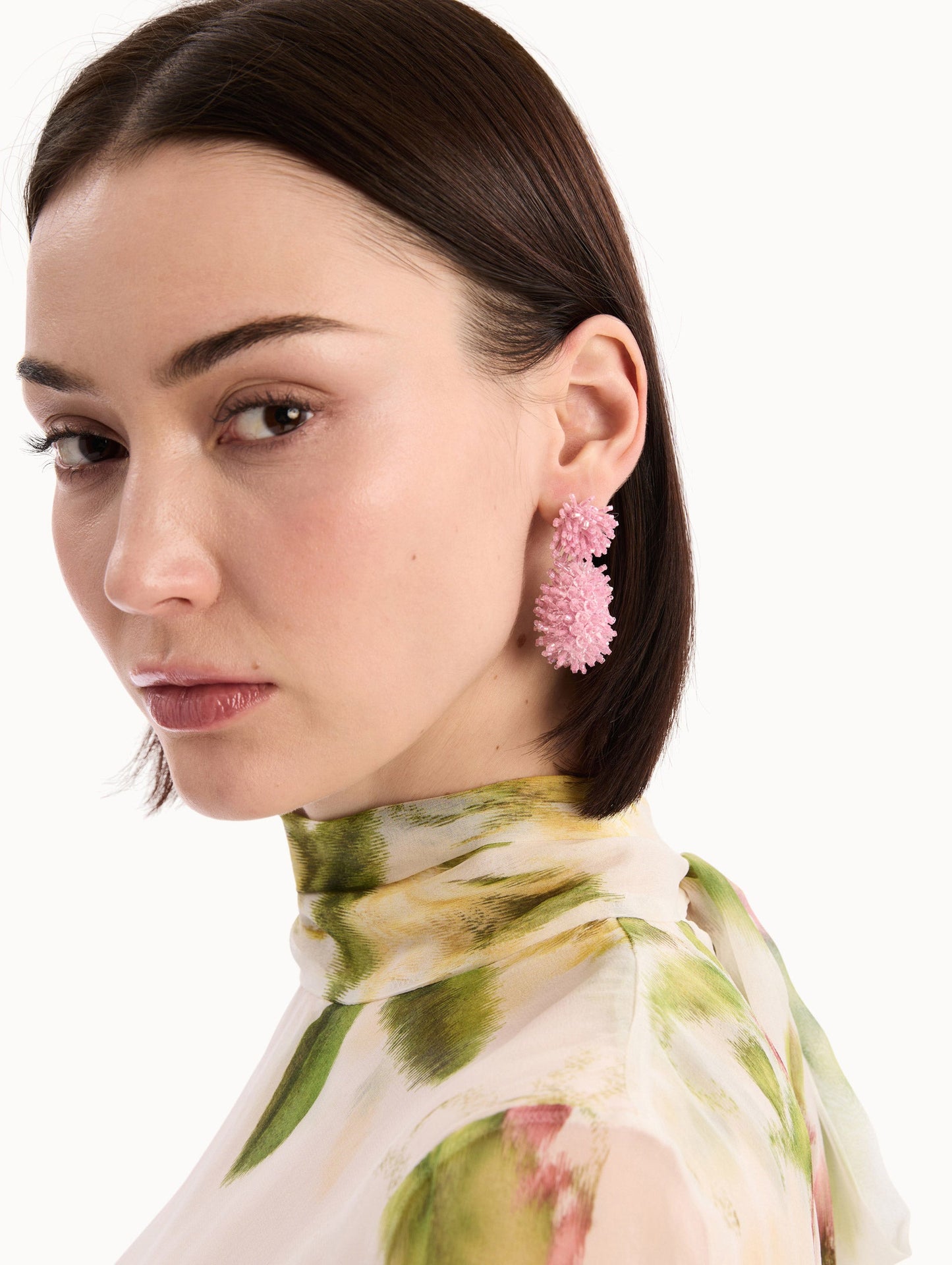Beaded Cluster Drop Earrings Rose / Oscar de la Renta