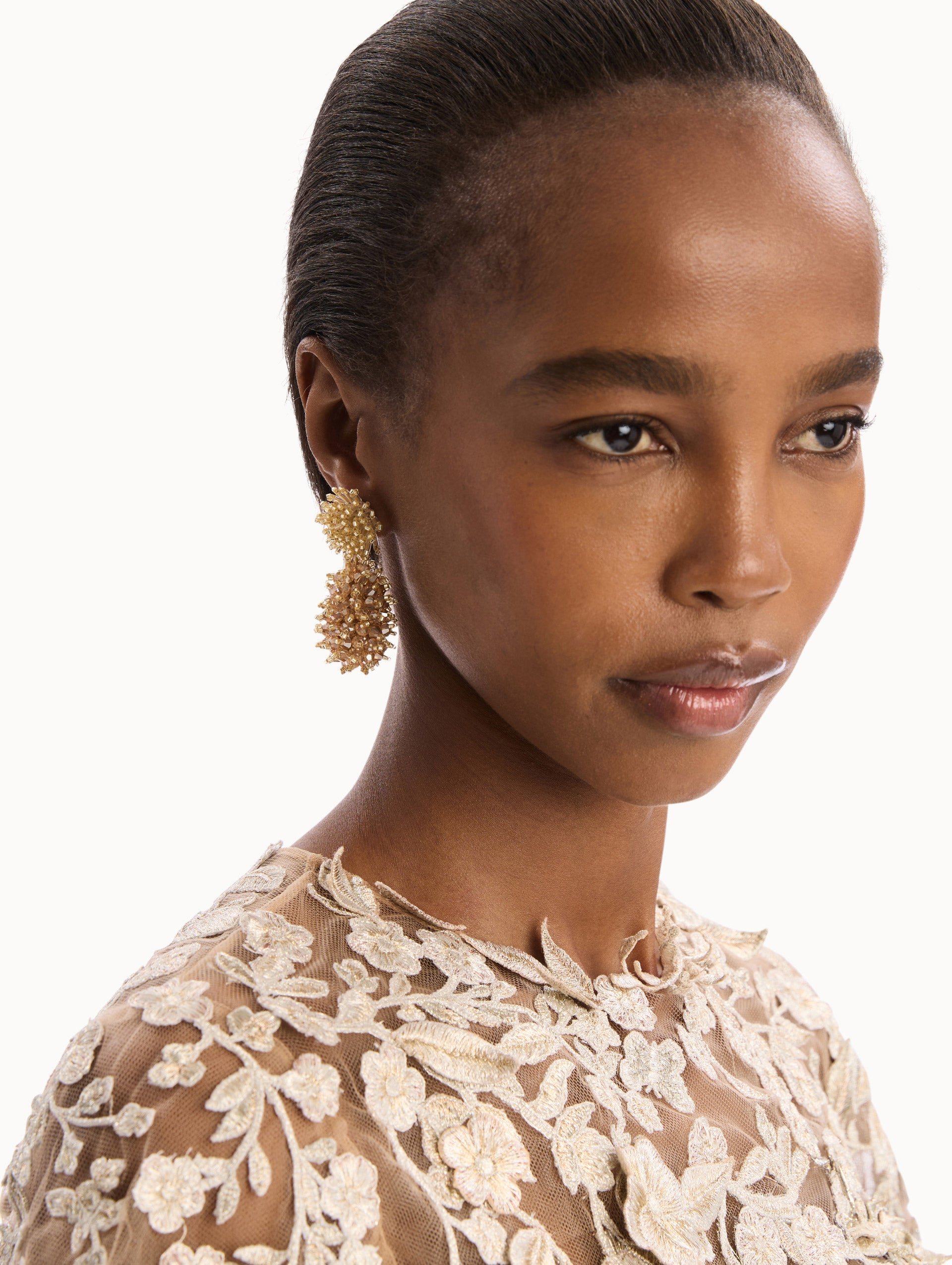 Beaded Cluster Drop Earrings Champagne / Oscar de la Renta