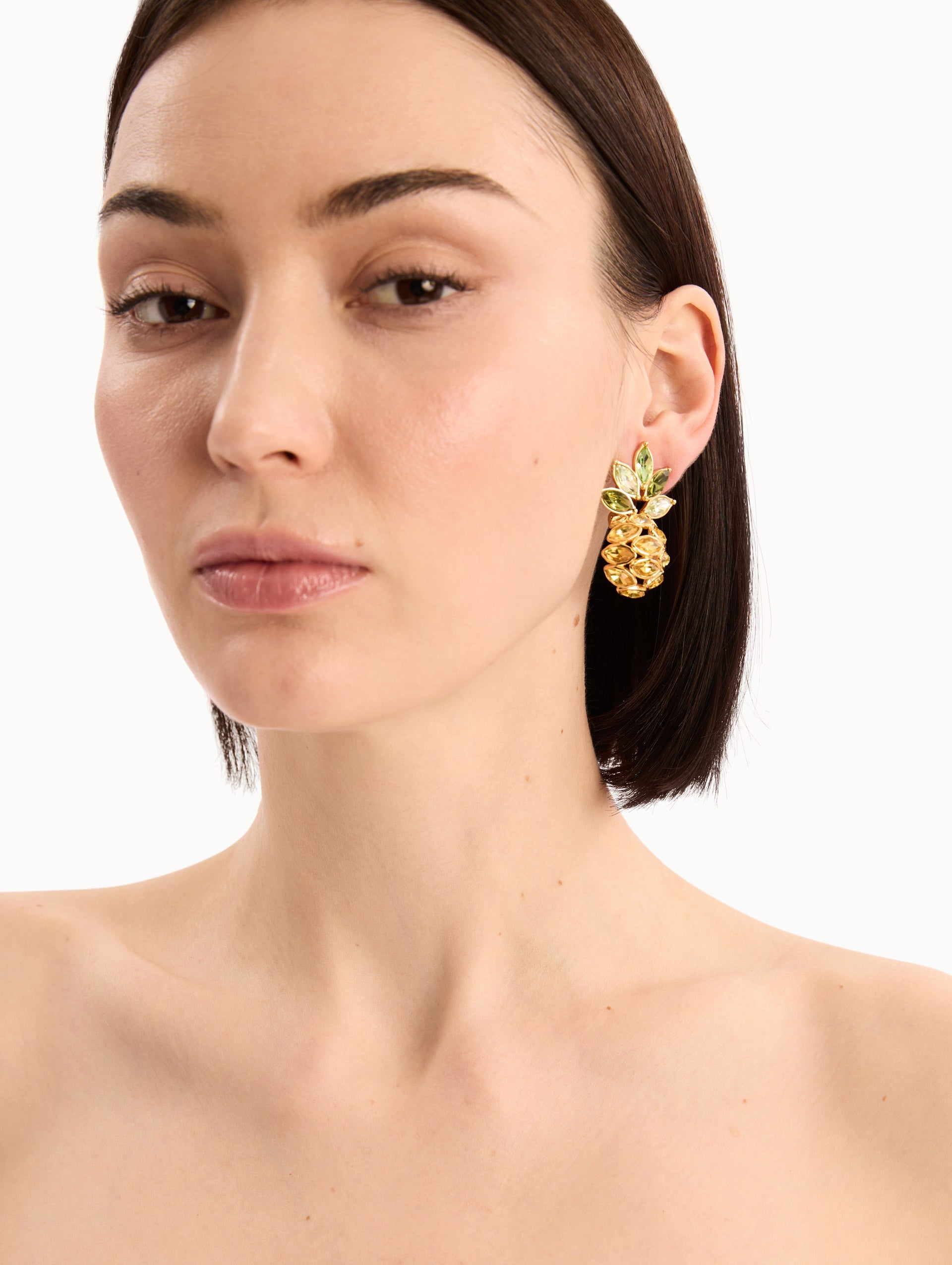 Pineapple Crystal Leaf Clip-On Earrings Citrine / Oscar de la Renta