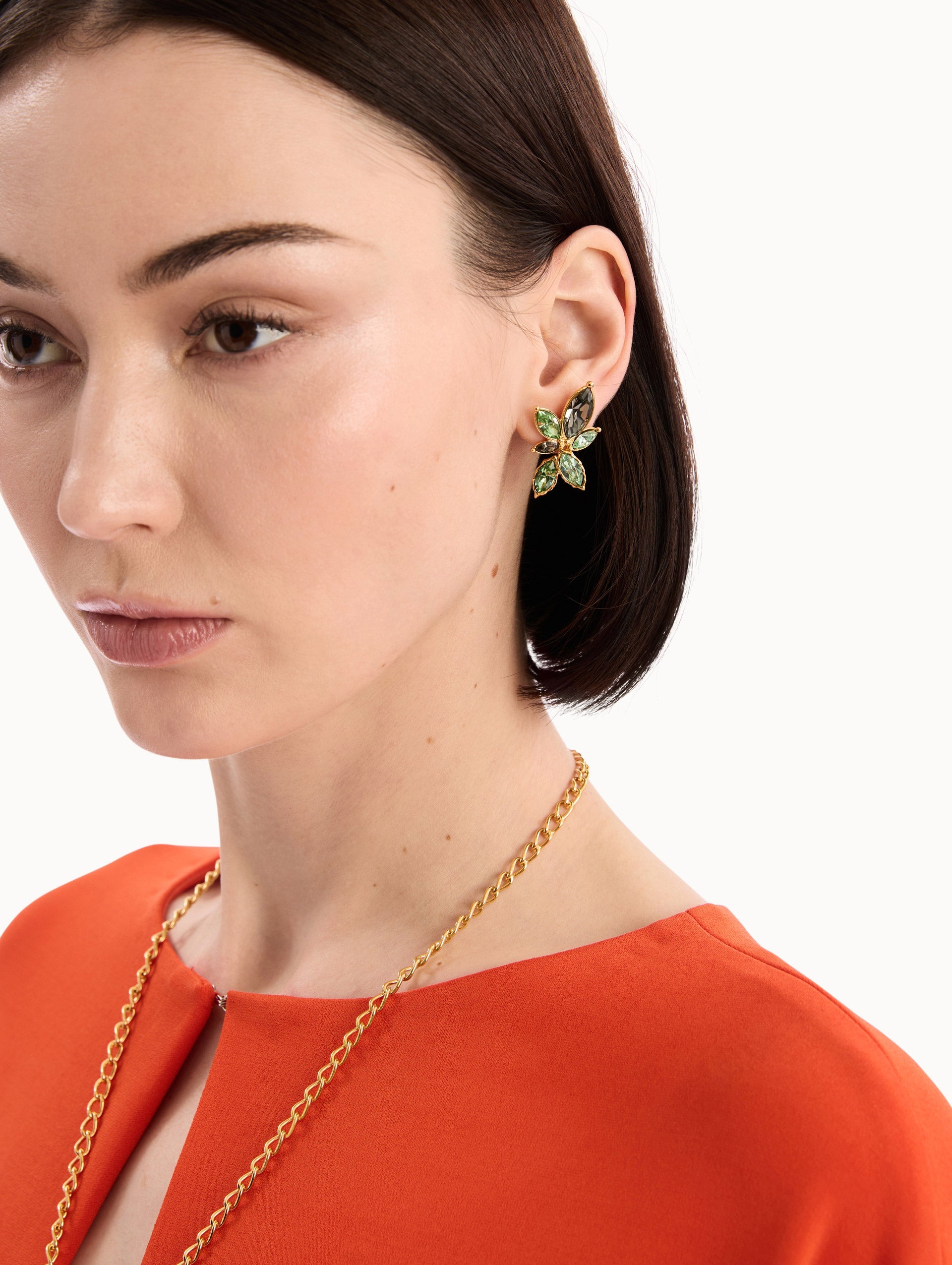 Navette Crystal Clip-On Earrings Peridot / Oscar de la Renta