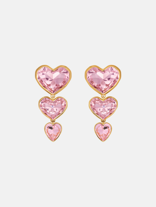 Crystal Heart Drop Clip-On Earrings Pink / Oscar de la Renta