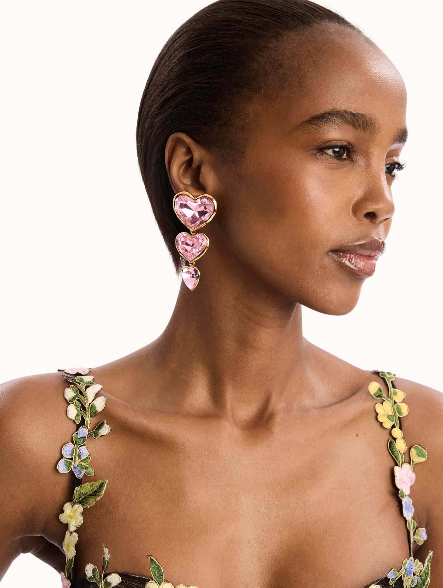 Crystal Heart Drop Clip-On Earrings Pink / Oscar de la Renta