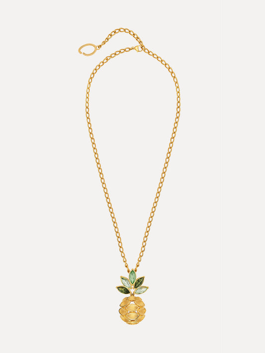 Pineapple Crystal Leaf Pendant Necklace Gold / Oscar de la Renta