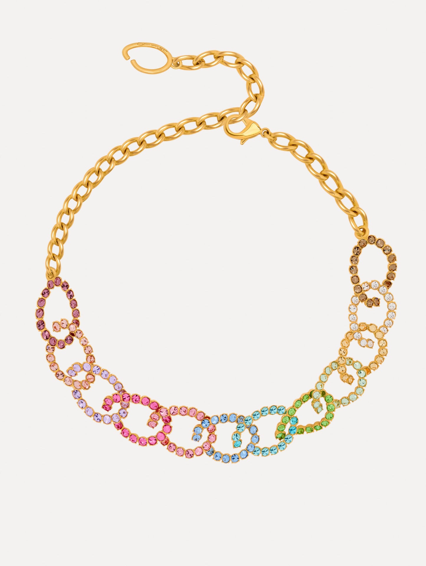 Rhinestone Chain-Link Necklace Rainbow / Oscar de la Renta