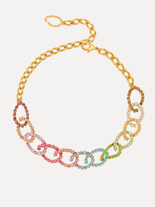 Rhinestone Chain-Link Necklace Rainbow / Oscar de la Renta