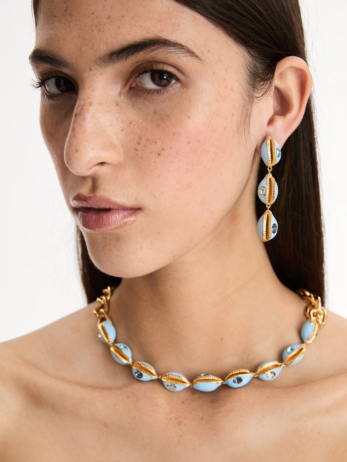 Enamel Cowrie Shell Necklace Sky / Oscar de la Renta