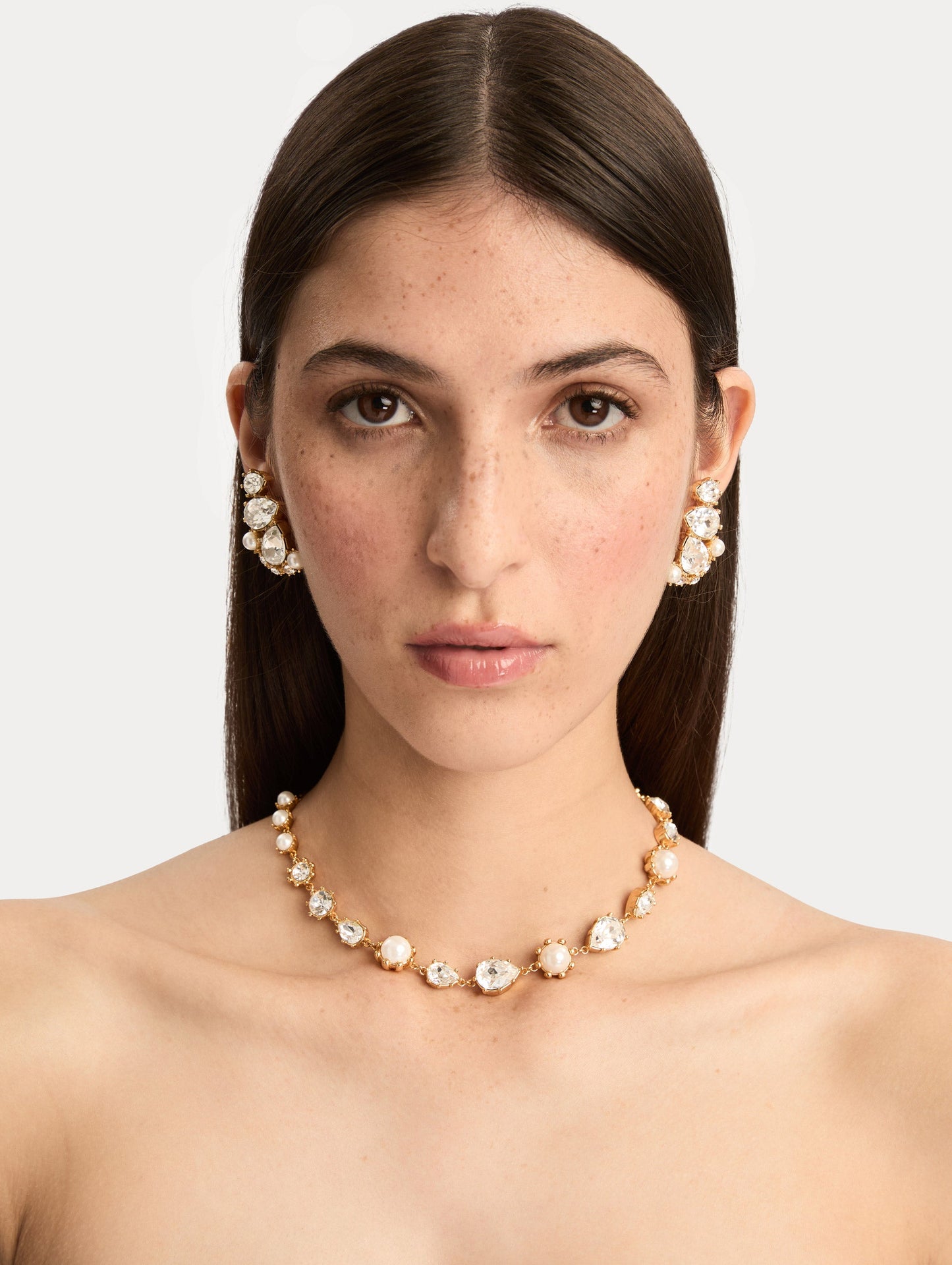 Faceted Crystal Necklace Pearl / Oscar de la Renta