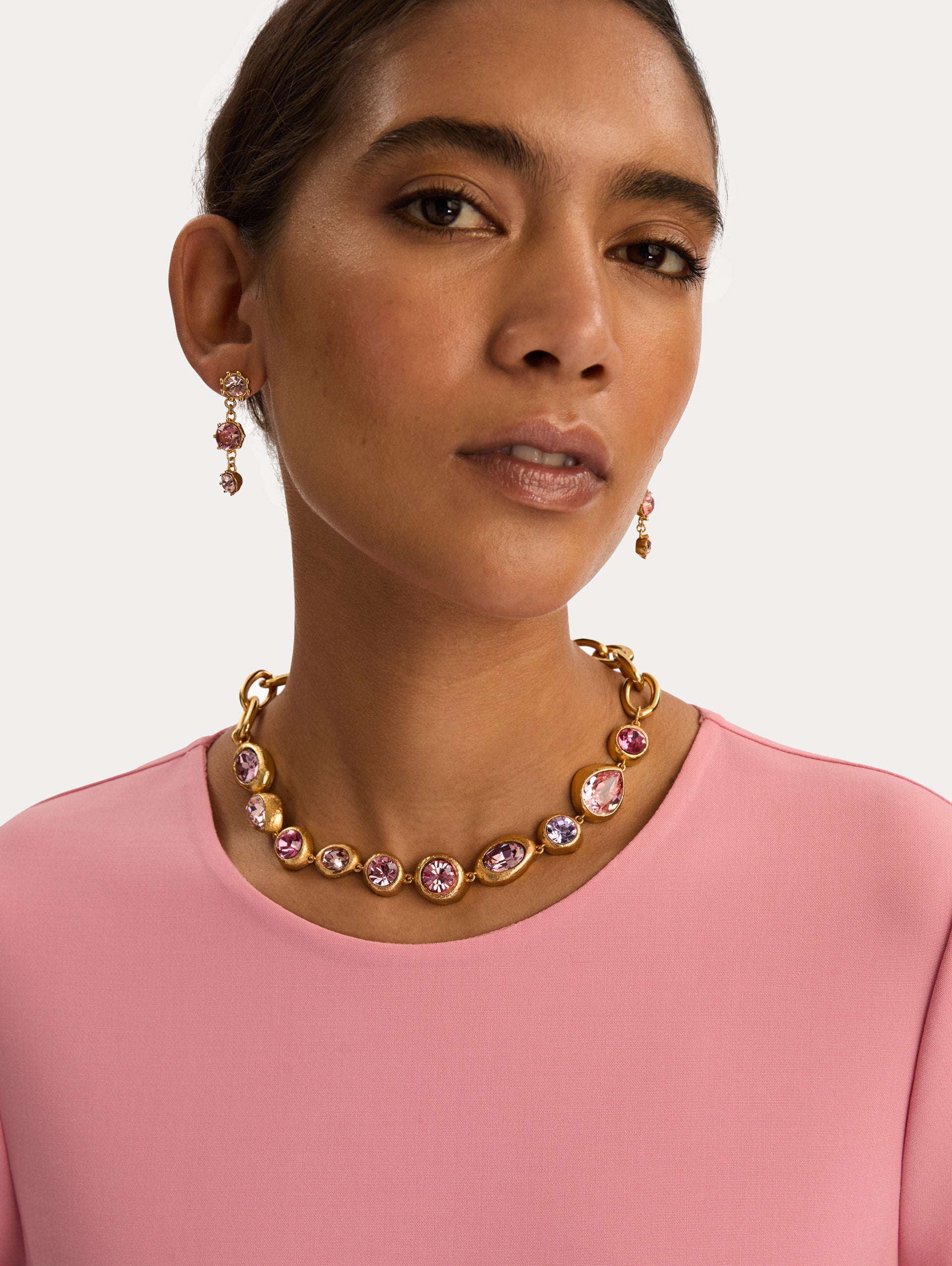 Hammered Chain-Link Necklace Rose / Oscar de la Renta