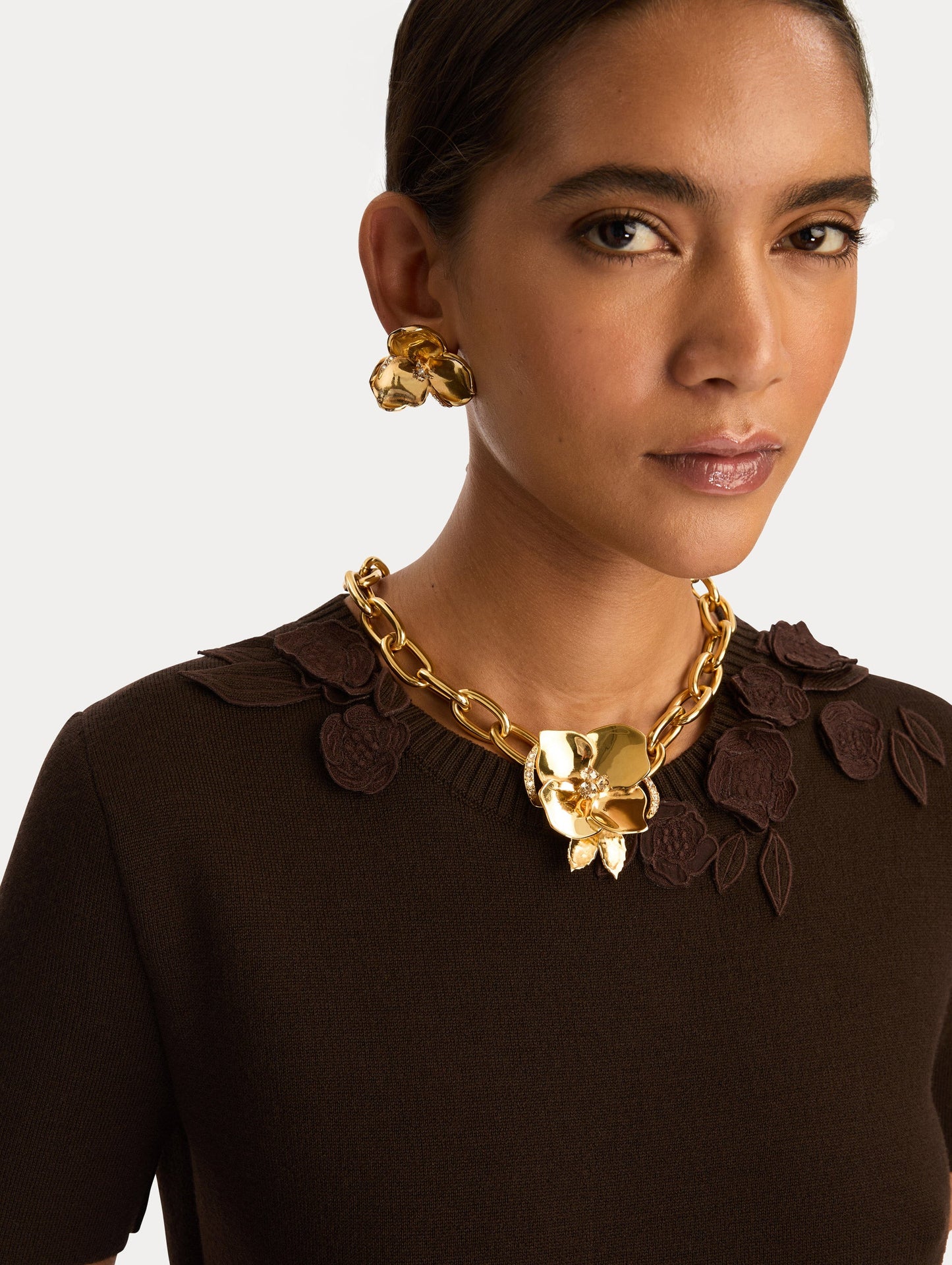 Gold Blossom Chain-Link Necklace Gold / Oscar de la Renta