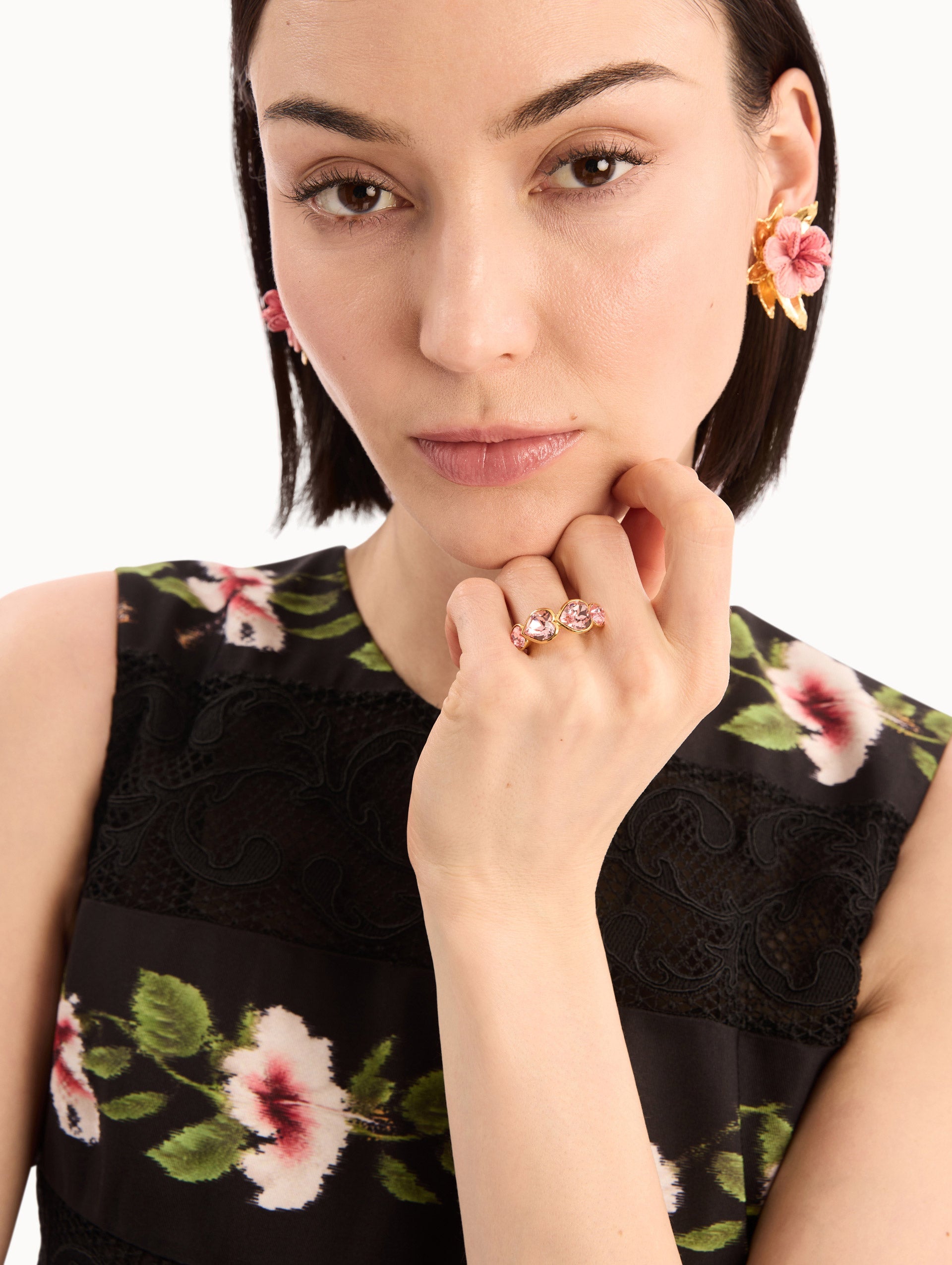 Crystal Heart Ring Rose / Oscar de la Renta