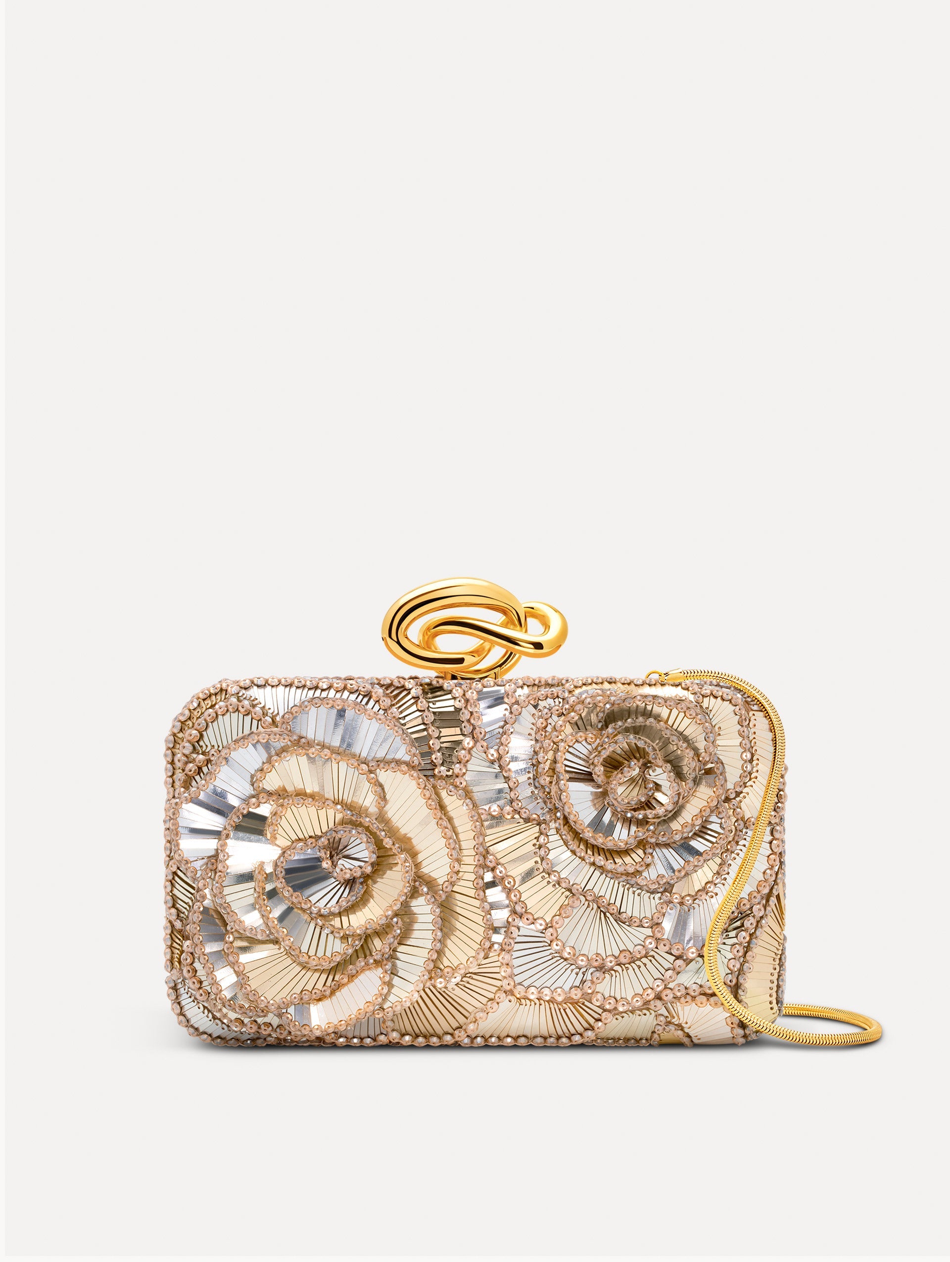 Geometric Sequin Rosette Knot Minaudière Gold / Oscar de la Renta