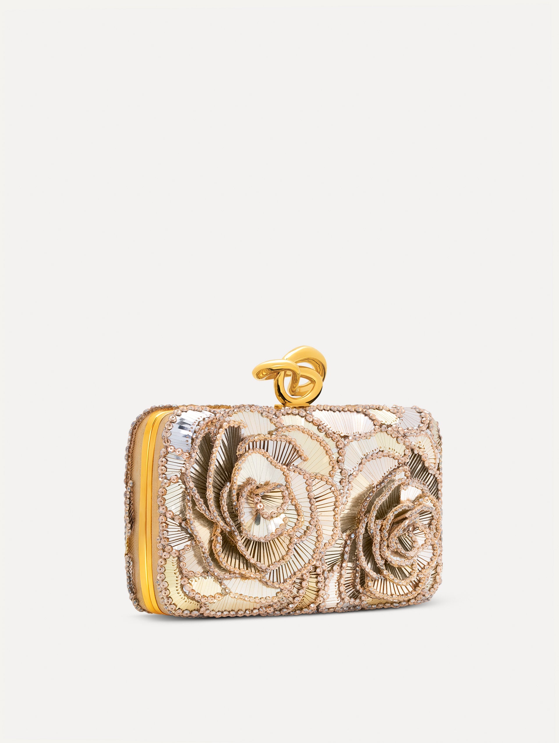 Geometric Sequin Rosette Knot Minaudière Gold / Oscar de la Renta