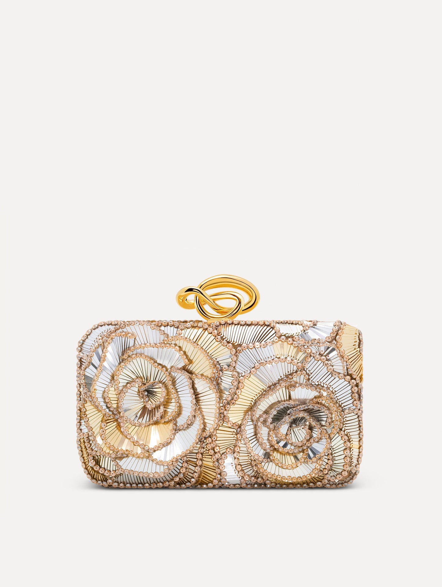Geometric Sequin Rosette Knot Minaudière Gold / Oscar de la Renta