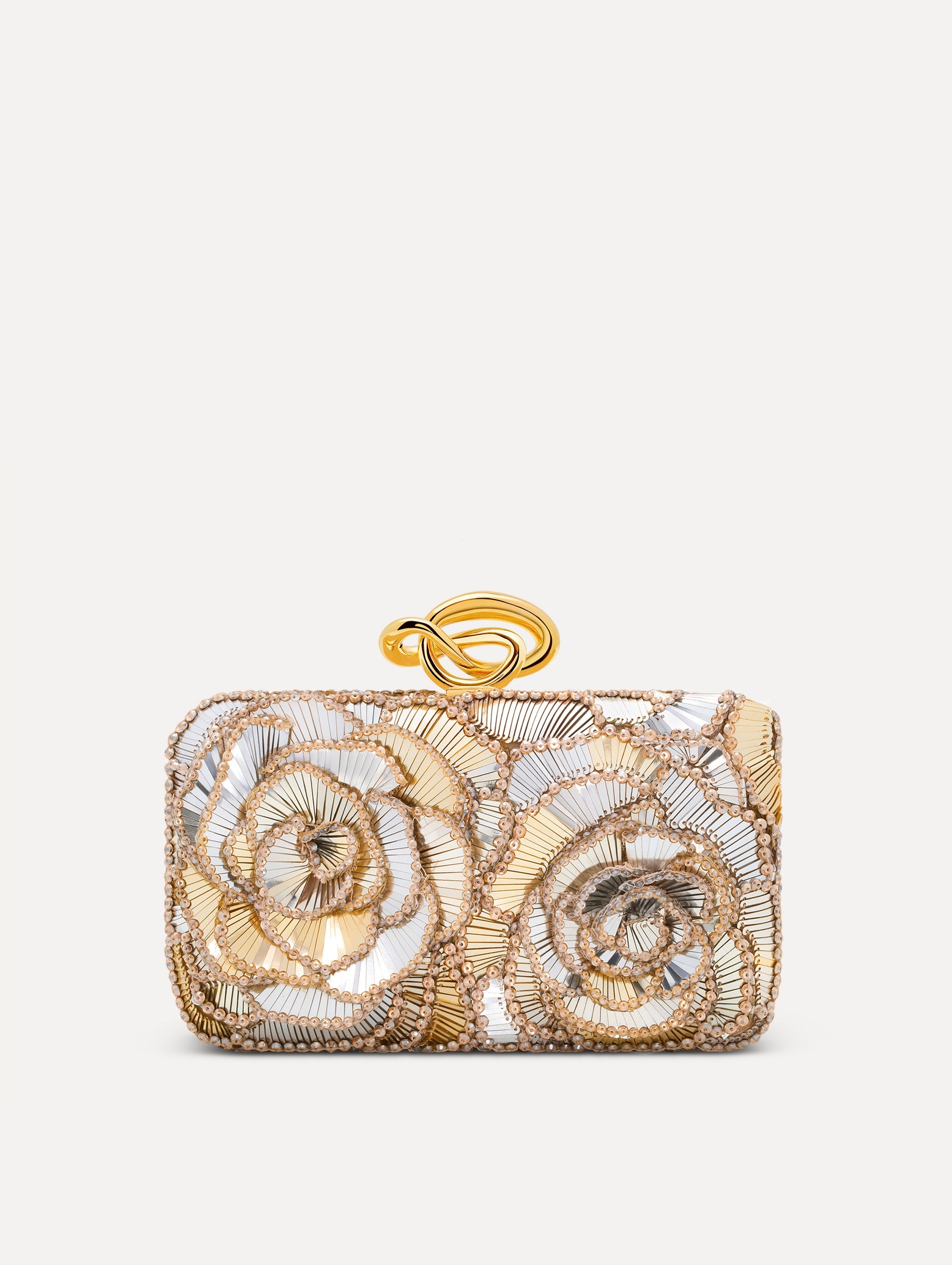 Geometric Sequin Rosette Knot Minaudière Gold / Oscar de la Renta
