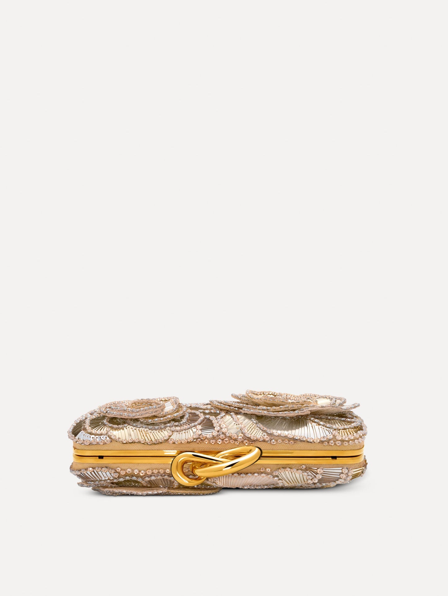 Geometric Sequin Rosette Knot Minaudière Gold / Oscar de la Renta