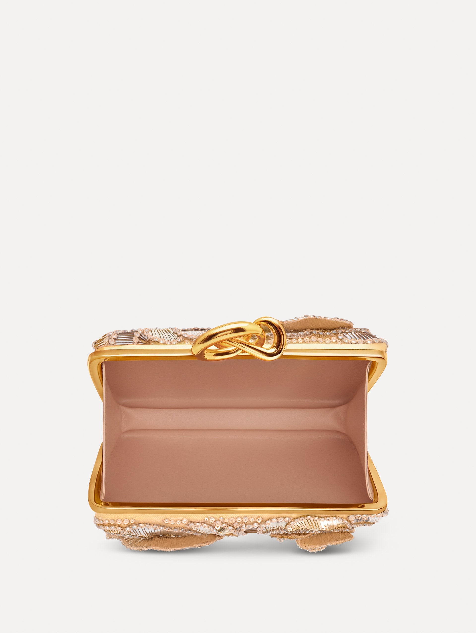 Geometric Sequin Rosette Knot Minaudière Gold / Oscar de la Renta
