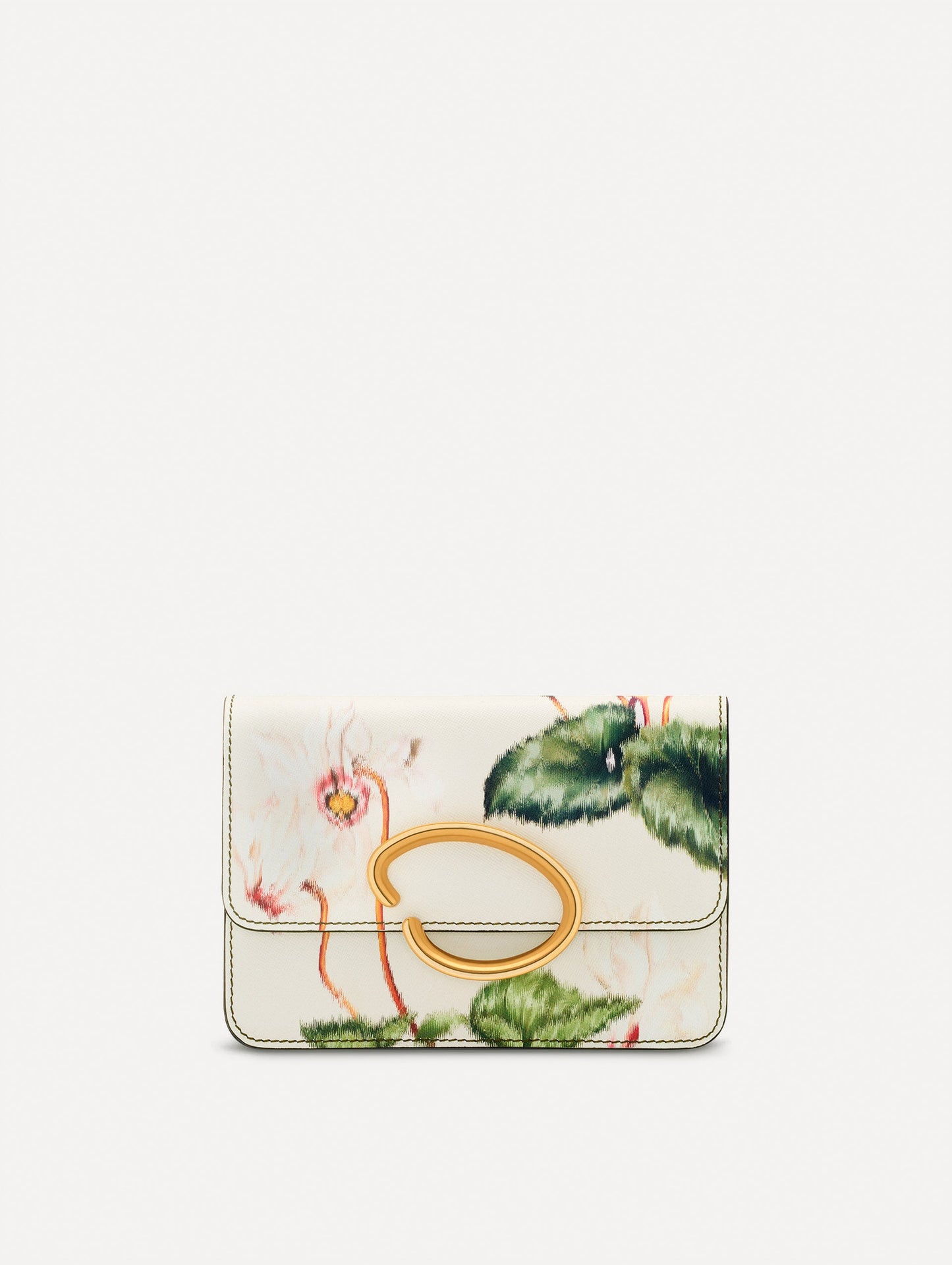 Cyclamen-Printed O Pochette Ivory / Oscar de la Renta